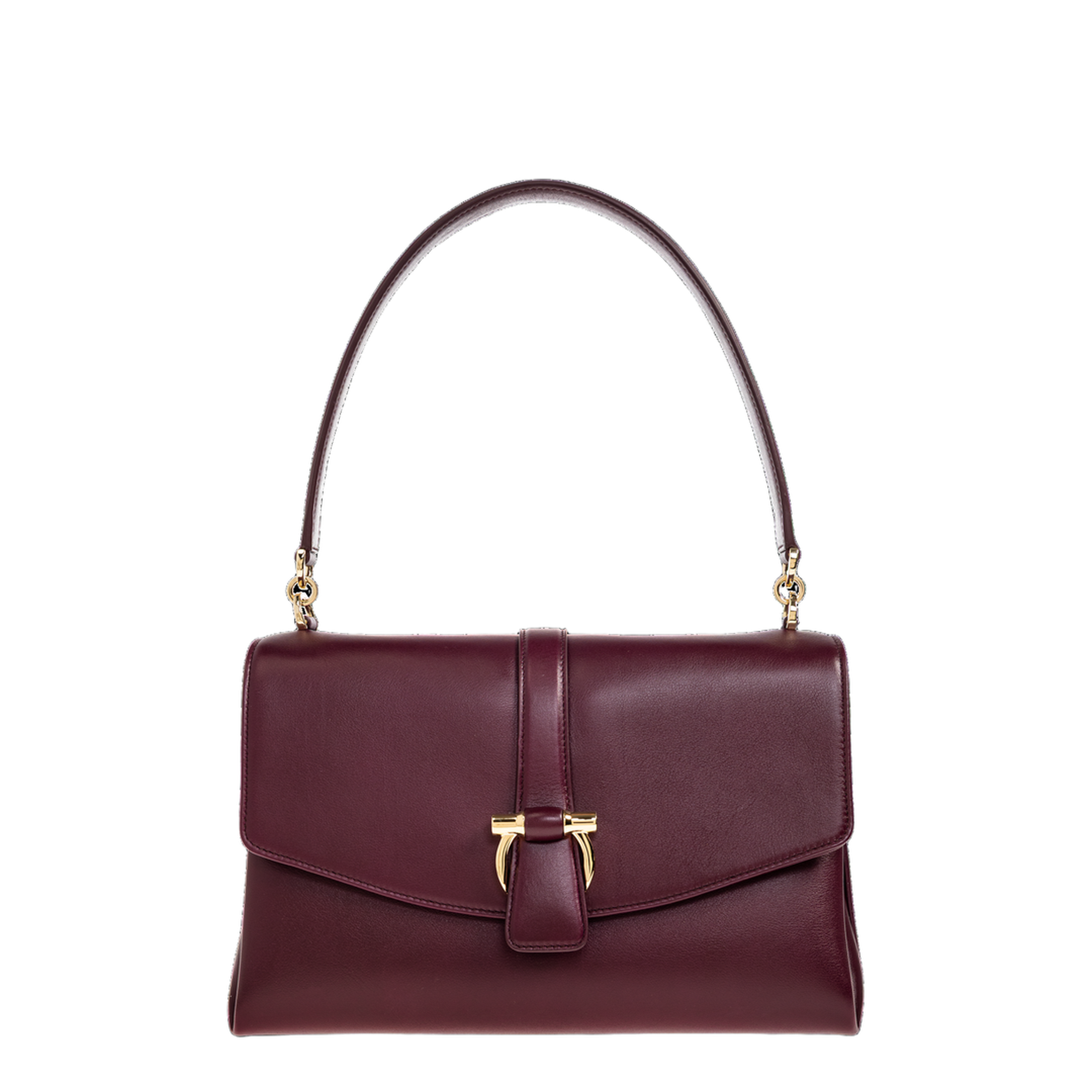 Small Calfskin Front Flap Shoulder Bag - Plum - Image 1