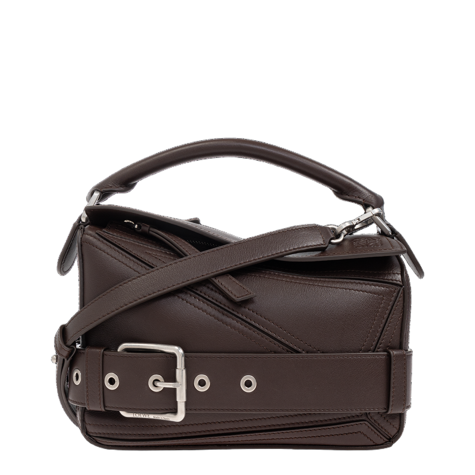 Puzzle Biker Small Leather Shoulder Bags - Dark Chestnut - Image 1