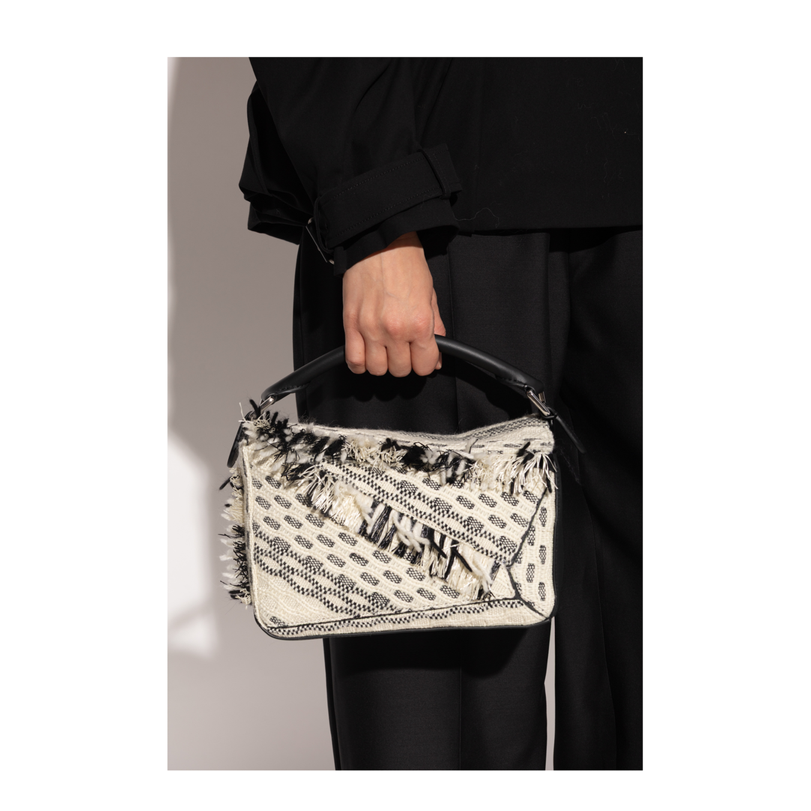 Puzzle Small Handbag Jacquard Black White - Image 2