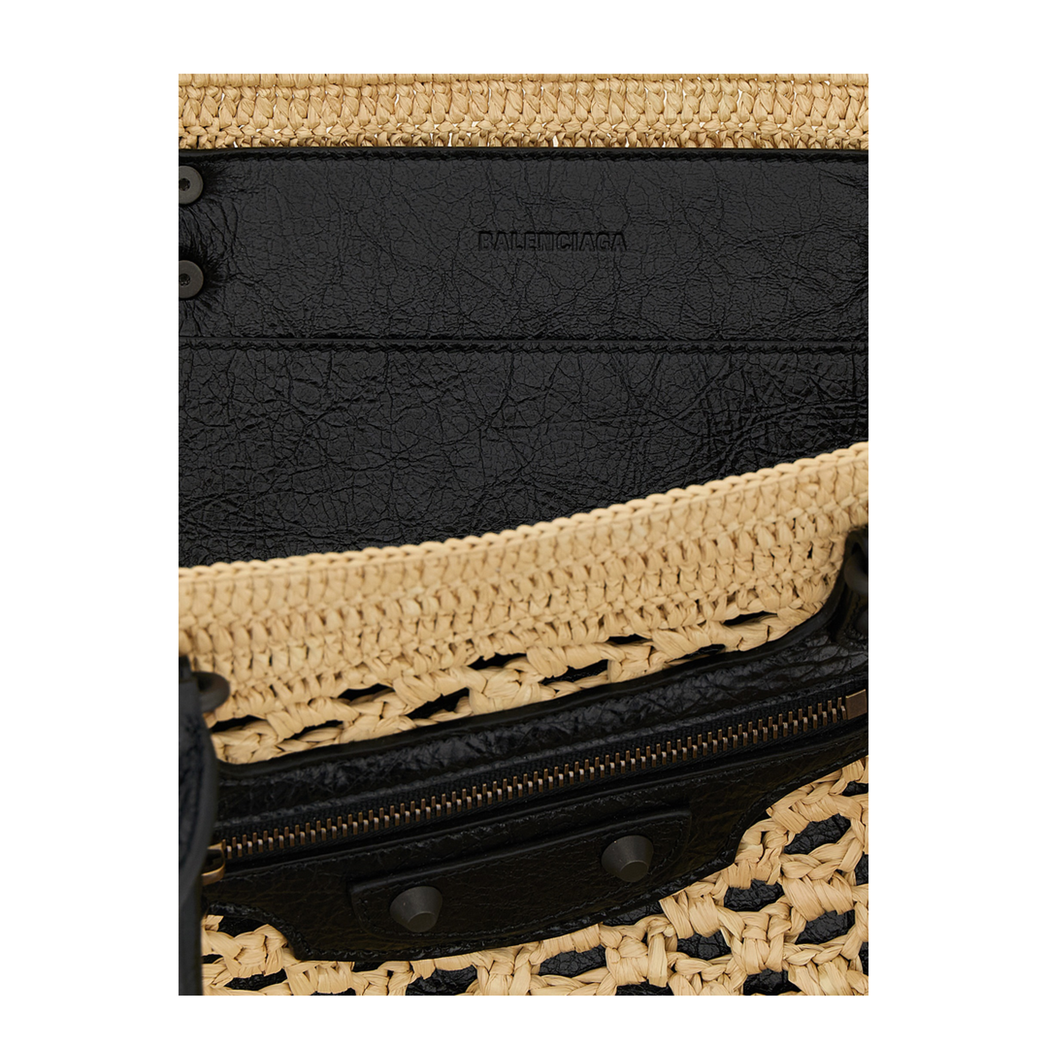 Le City Medium Raffia-Effect Fabric Basket Bag - Natural/Black - Image 4