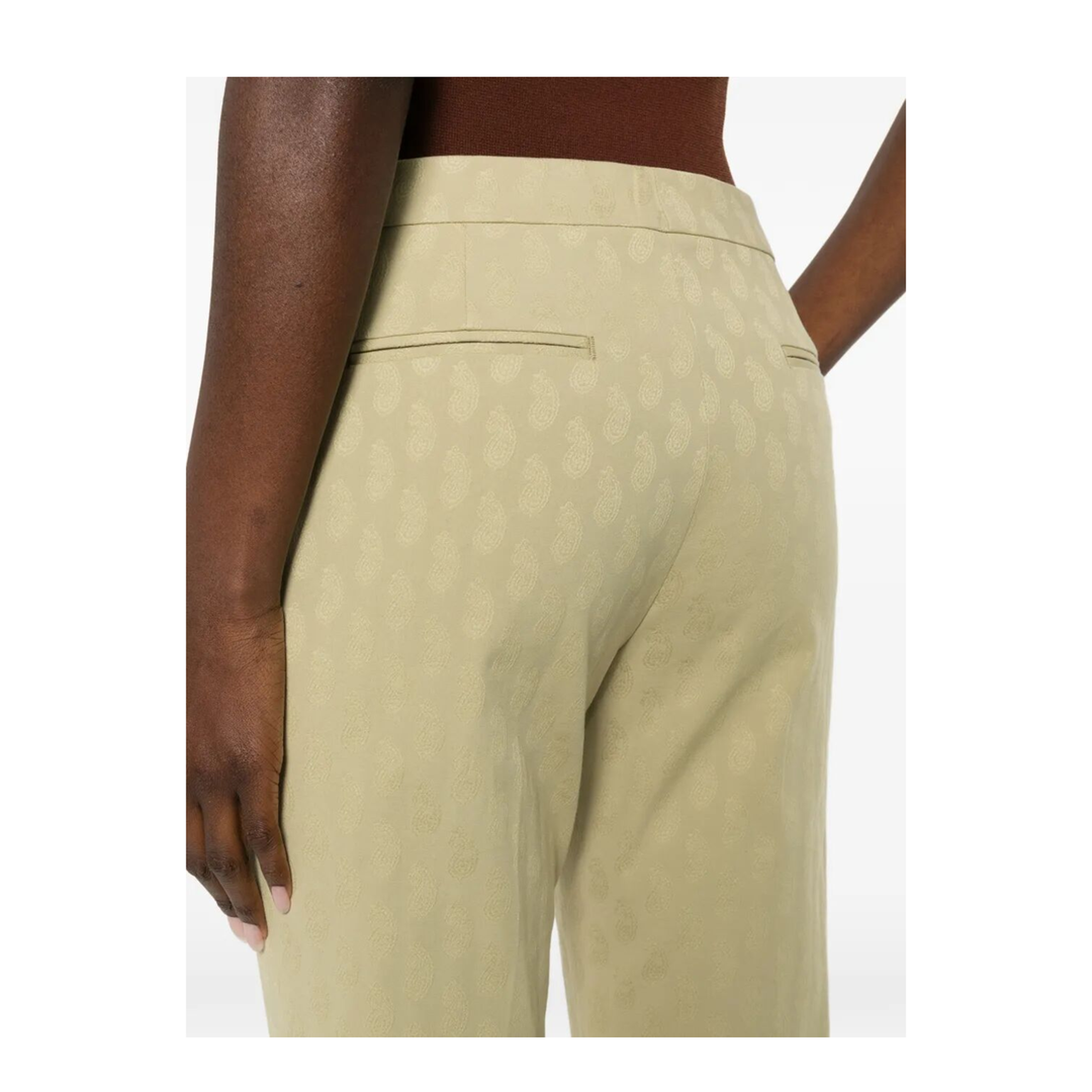 Cropped Cotton Jacquard Trousers With Micro Paisley Motif - Image 4