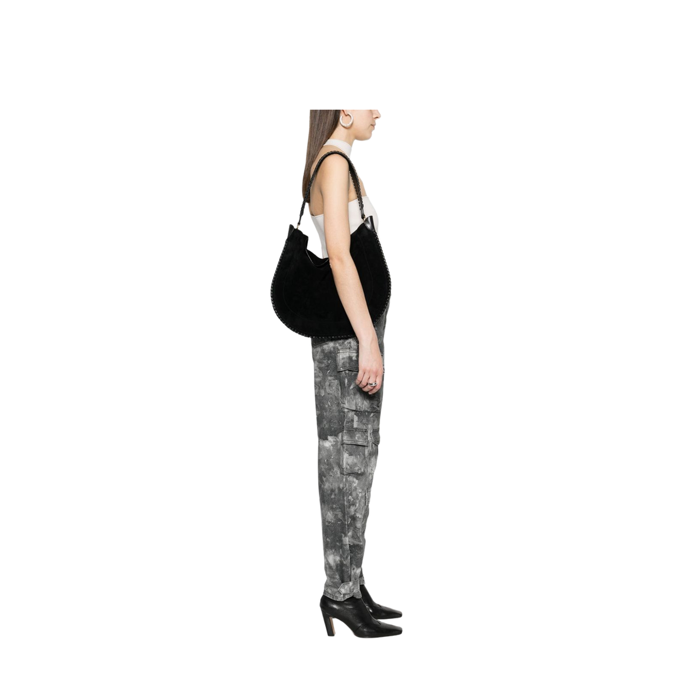 Suede Calfskin Hobo Bag - Black - Image 2