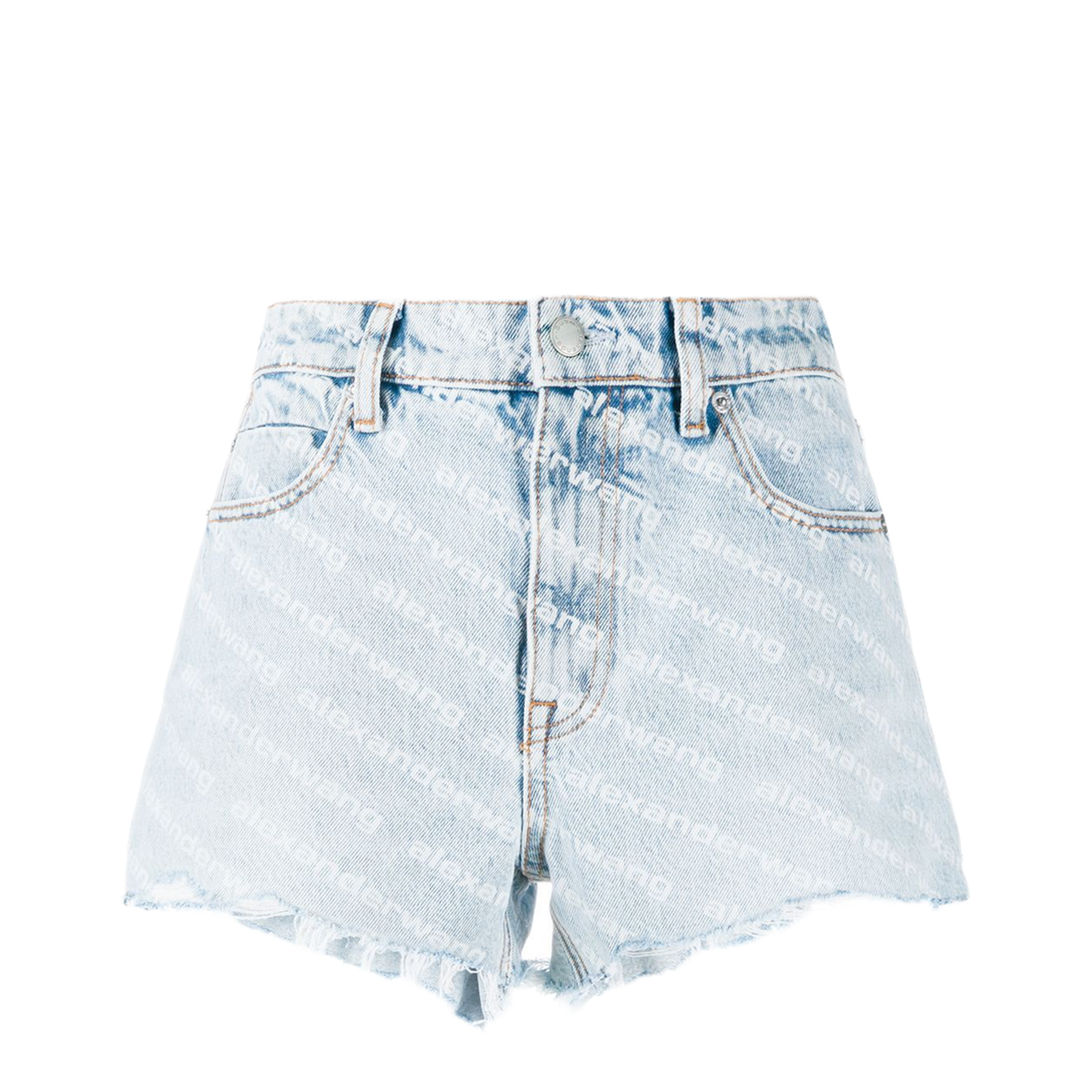All-Over Logo Printed Denim Shorts - Image 1