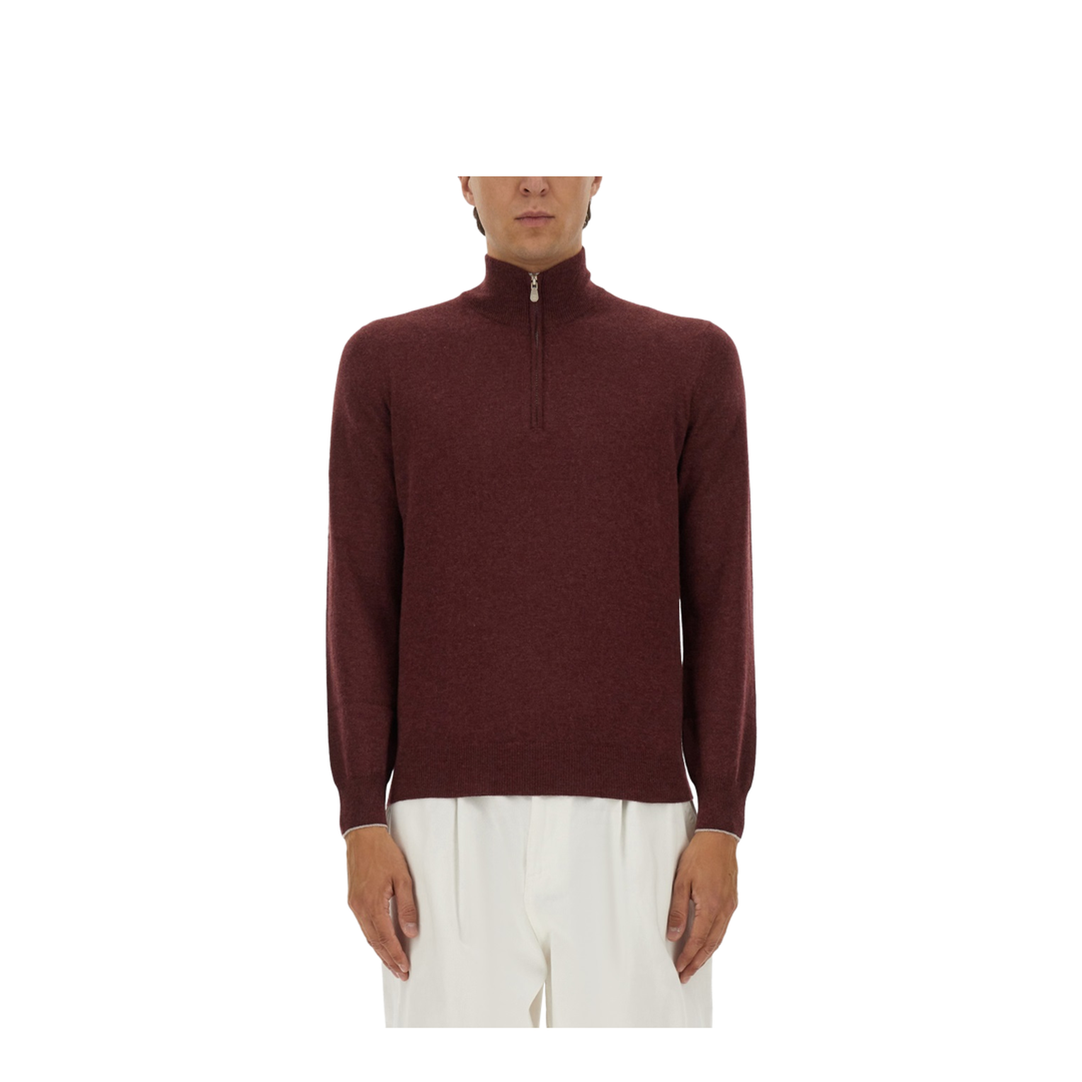 High-necked cashmere sweater with zip opening - Image 1