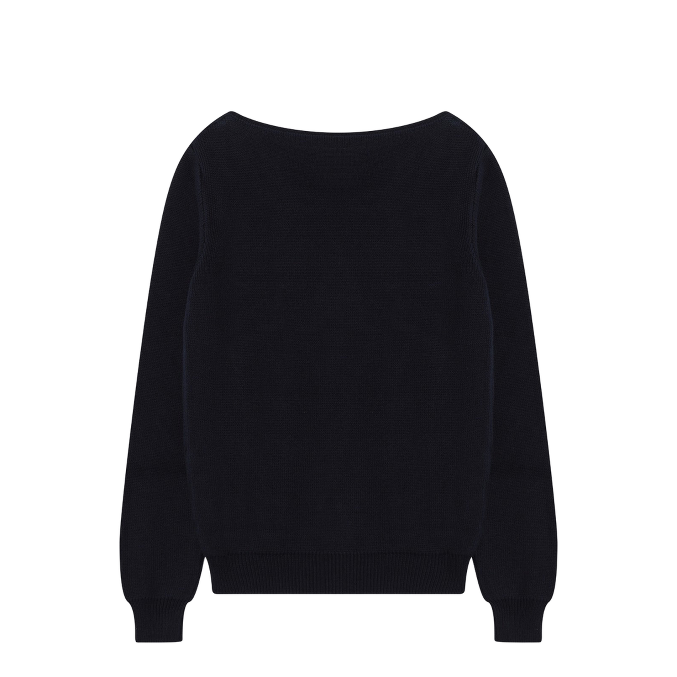 Blue Cotton Sweater with Geometric Details - Image 2