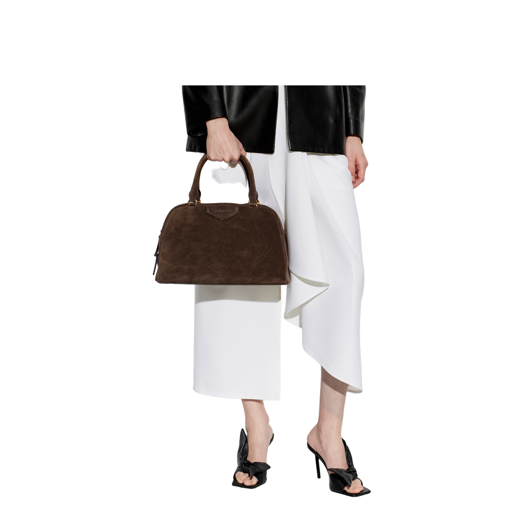 Antigona East-West Soft Medium Suede Handbag - Ebony Brown - Image 2