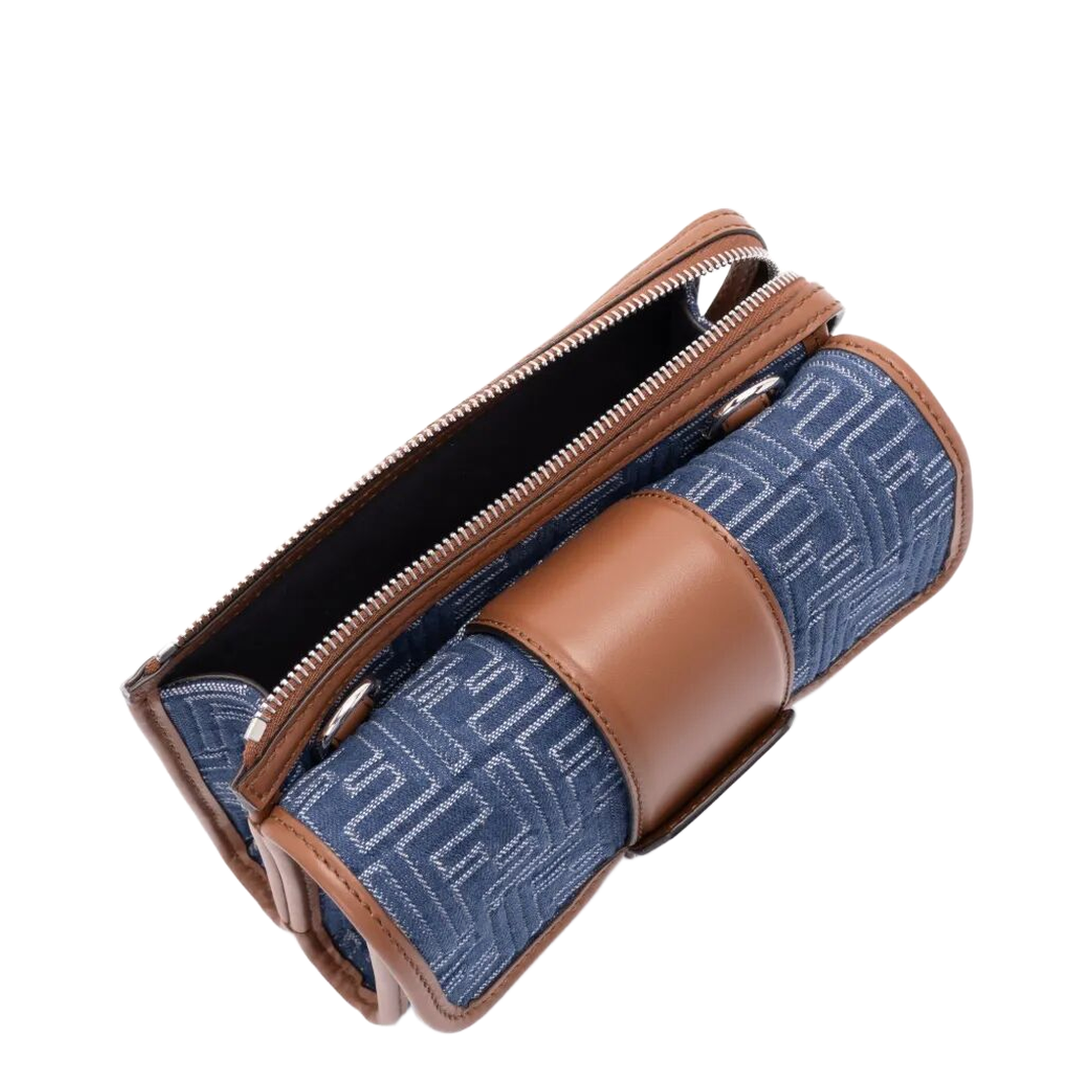 Denim-Effect FF Jacquard and Leather Double Baguette Bag - Image 2