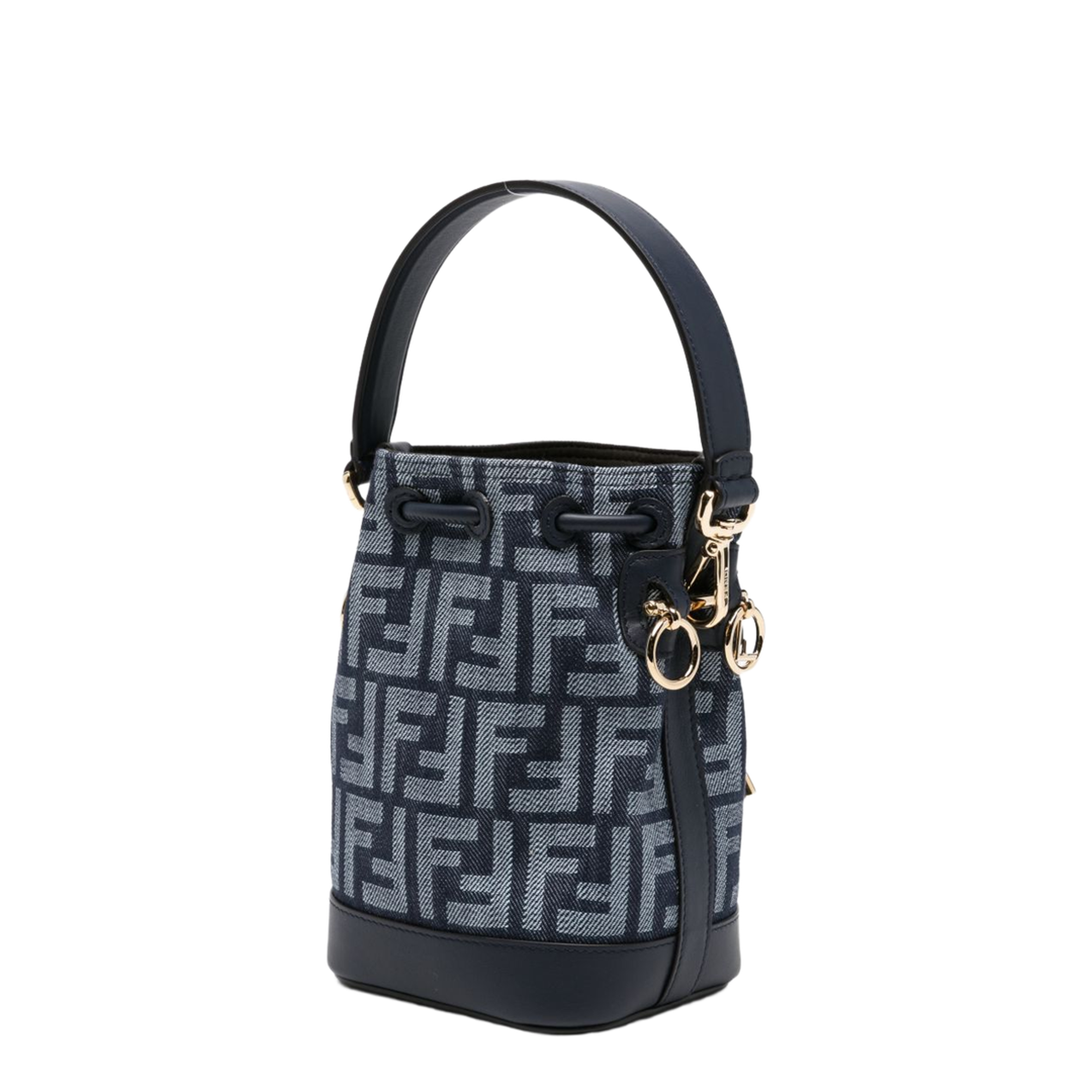 Mon Tresor Mini FF Jacquard Denim-Effect Bucket Bag - Dark Blue - Image 5