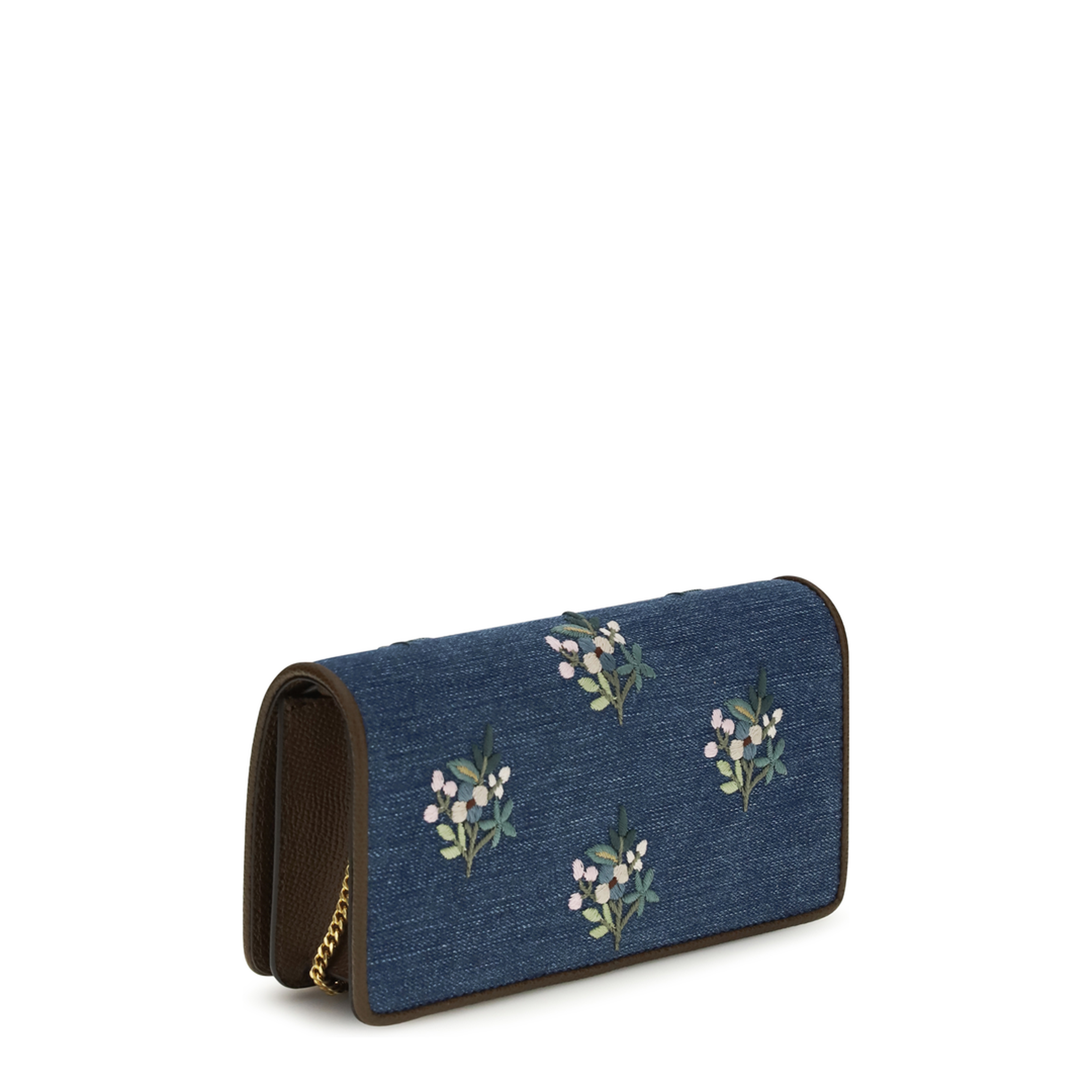 Mini VLogo Signature Shoulder Bag in Denim with Floral Embroidery - Image 3