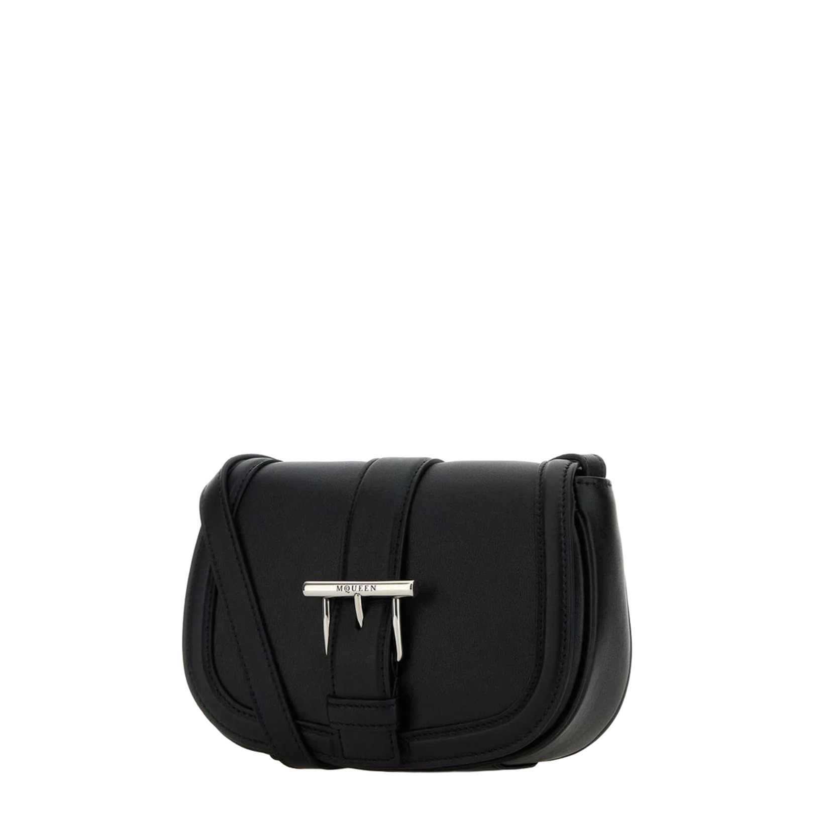 Black Leather Mini Satchel Crossbody Bag - Image 2