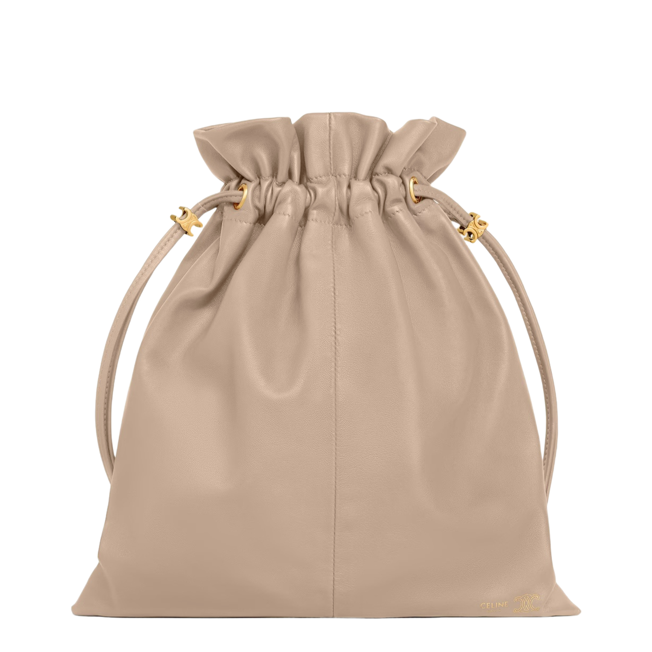 Crystal Pouch Small Leather Bucket Bag In Neutral - Image 1
