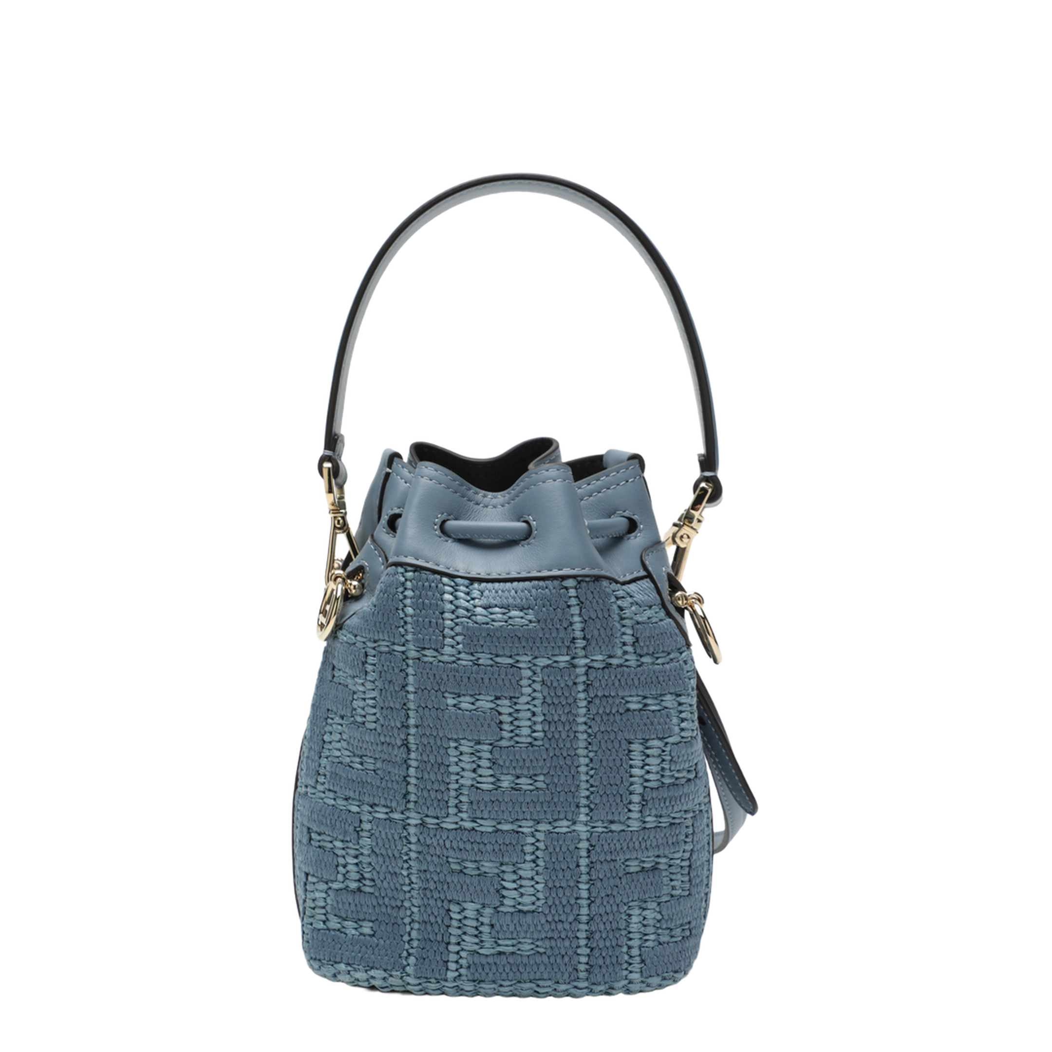 Mon Tresor Mini Raffia-Effect Bucket Bag - Blue - Image 2