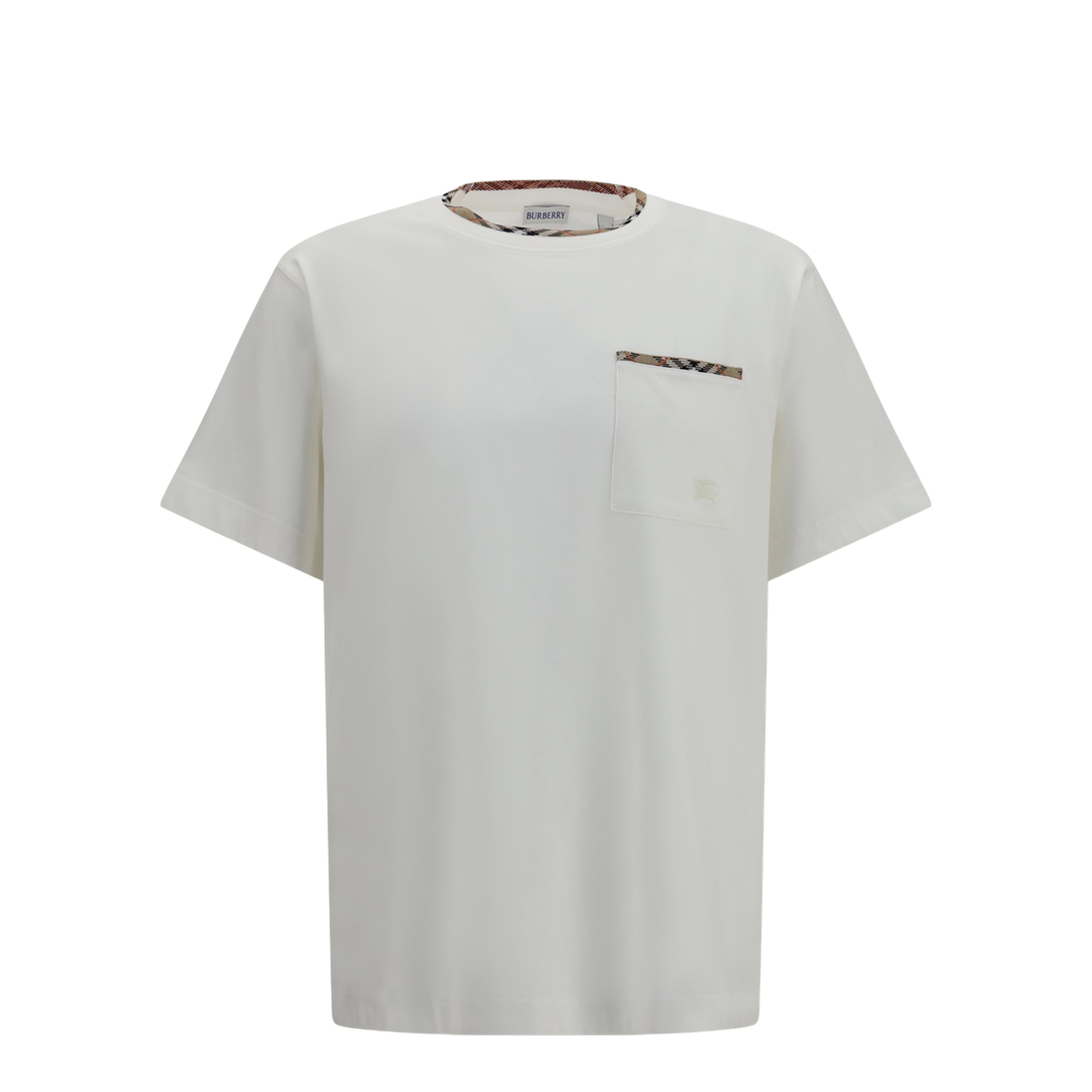 Cotton T-shirt with Check Trims - Image 1