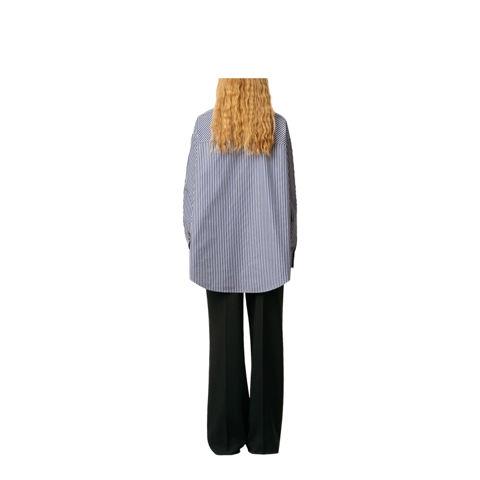 Blue Cotton Long Sleeves Striped Bandana Blouse - Image 4