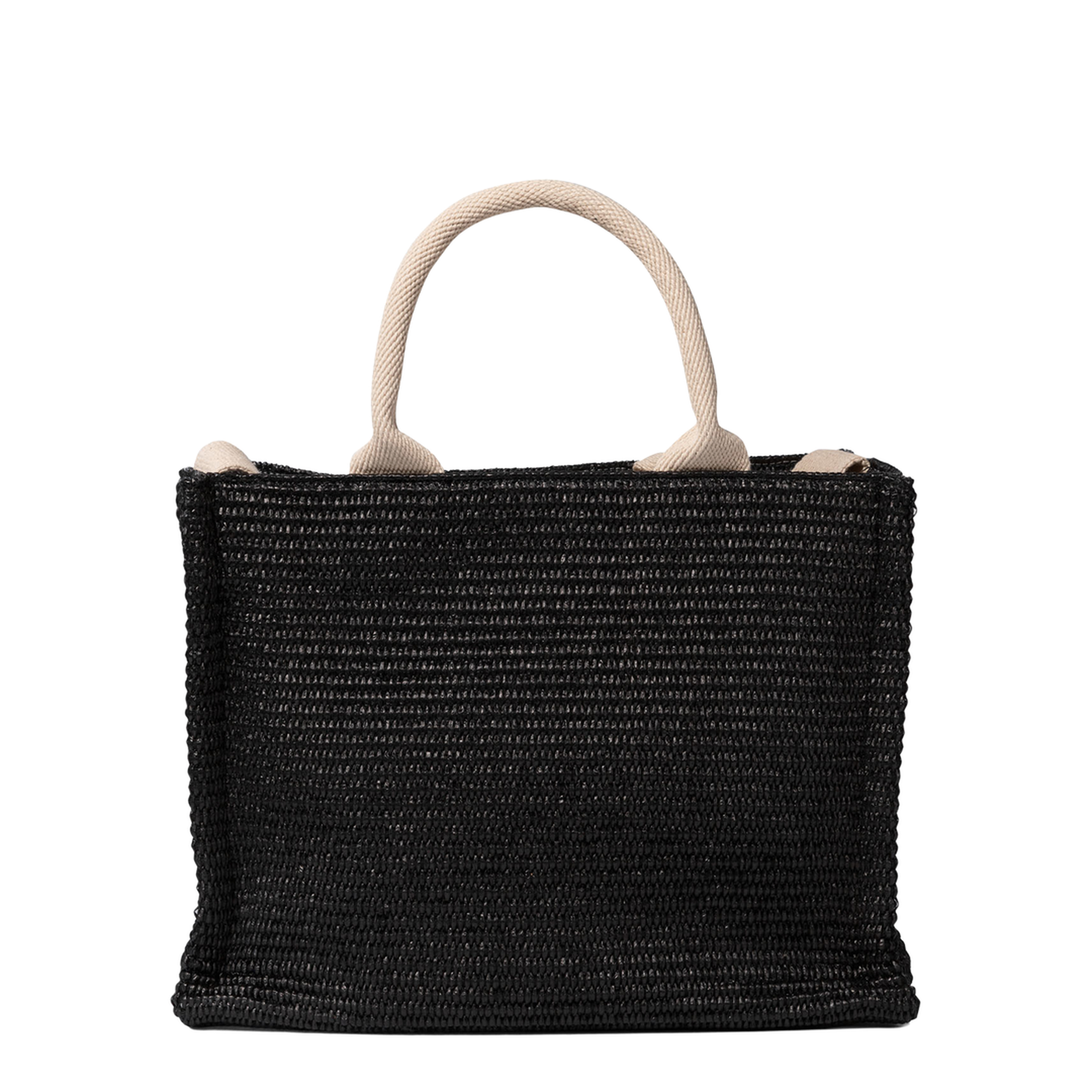 East/West Small Raffia-Effect Tote Bag - Black - Image 3