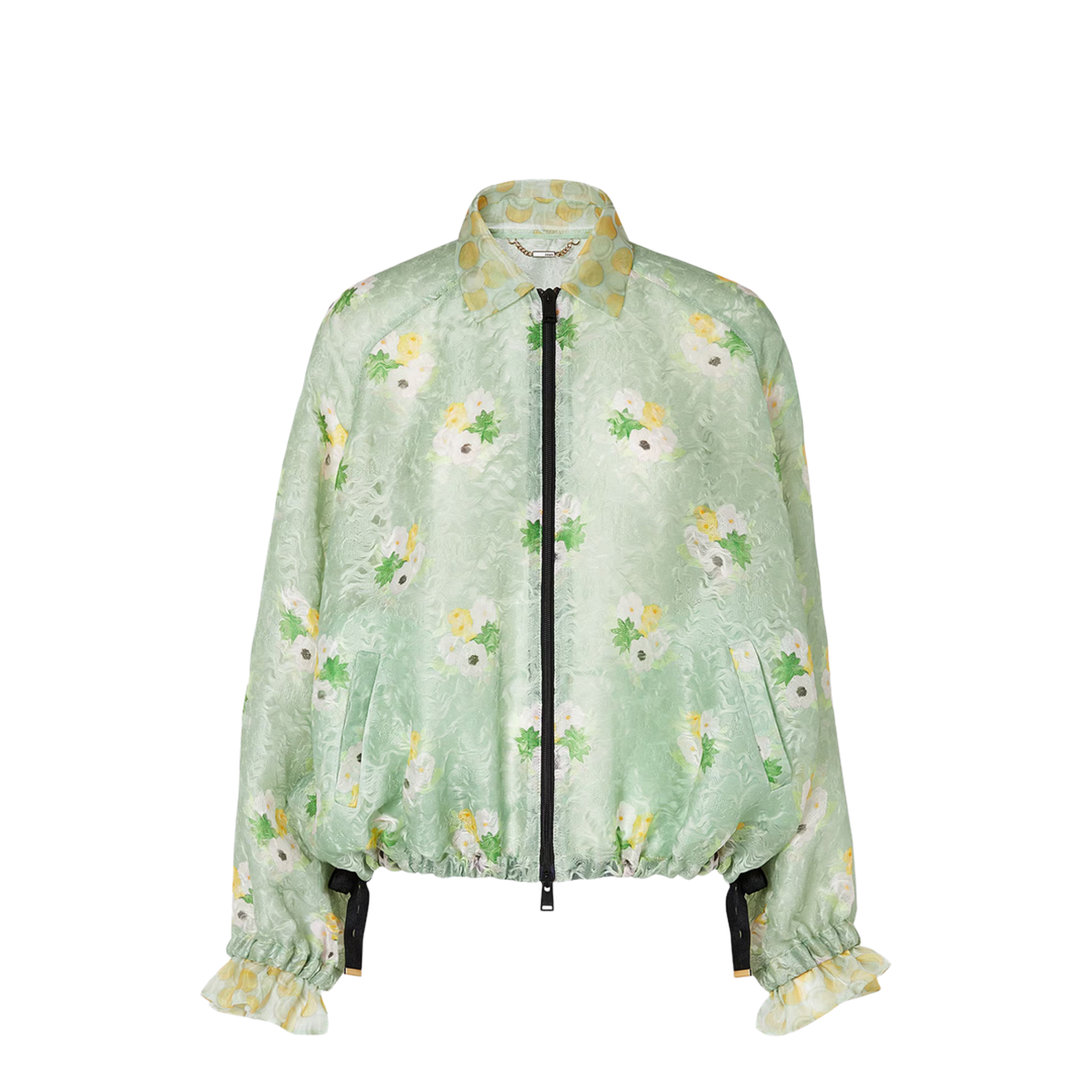 Light Green Organza Lace Bomber Jacket - Image 1