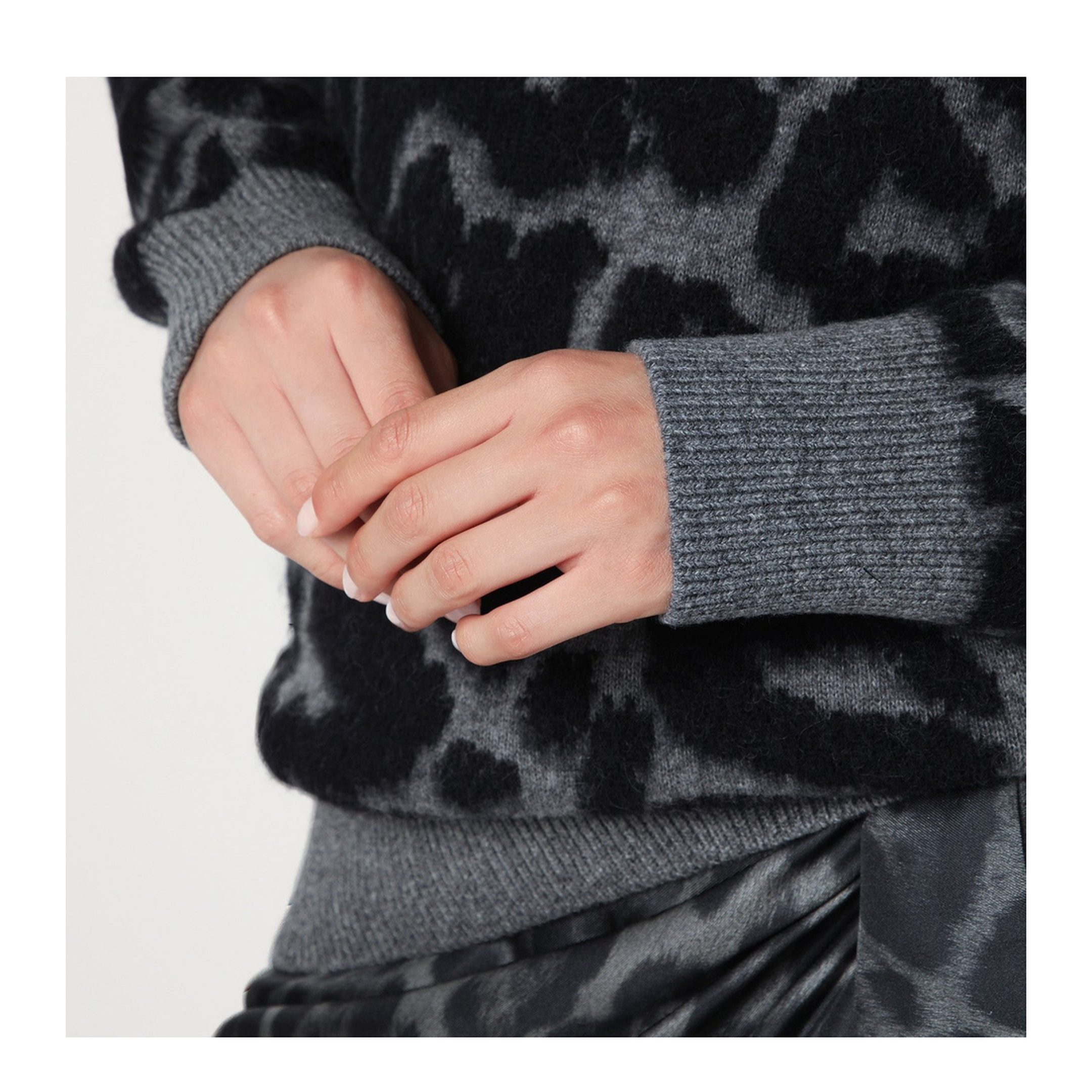 Black/Grey Leopard Jacquard Turtleneck Jumper - Image 2
