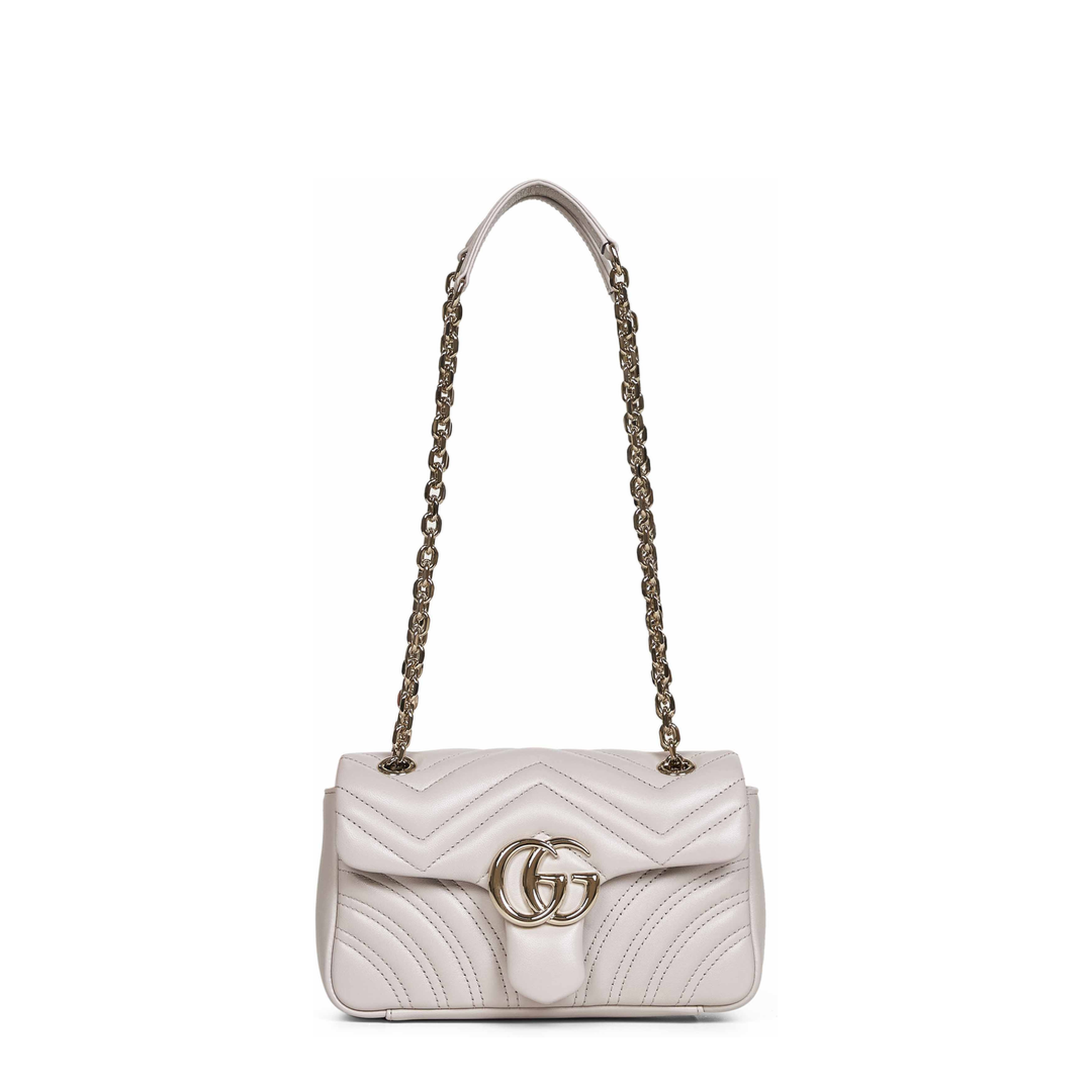 GG Marmont Small Matelassé Chevron Nappa Leather Shoulder Bag - Light Grey - Image 1