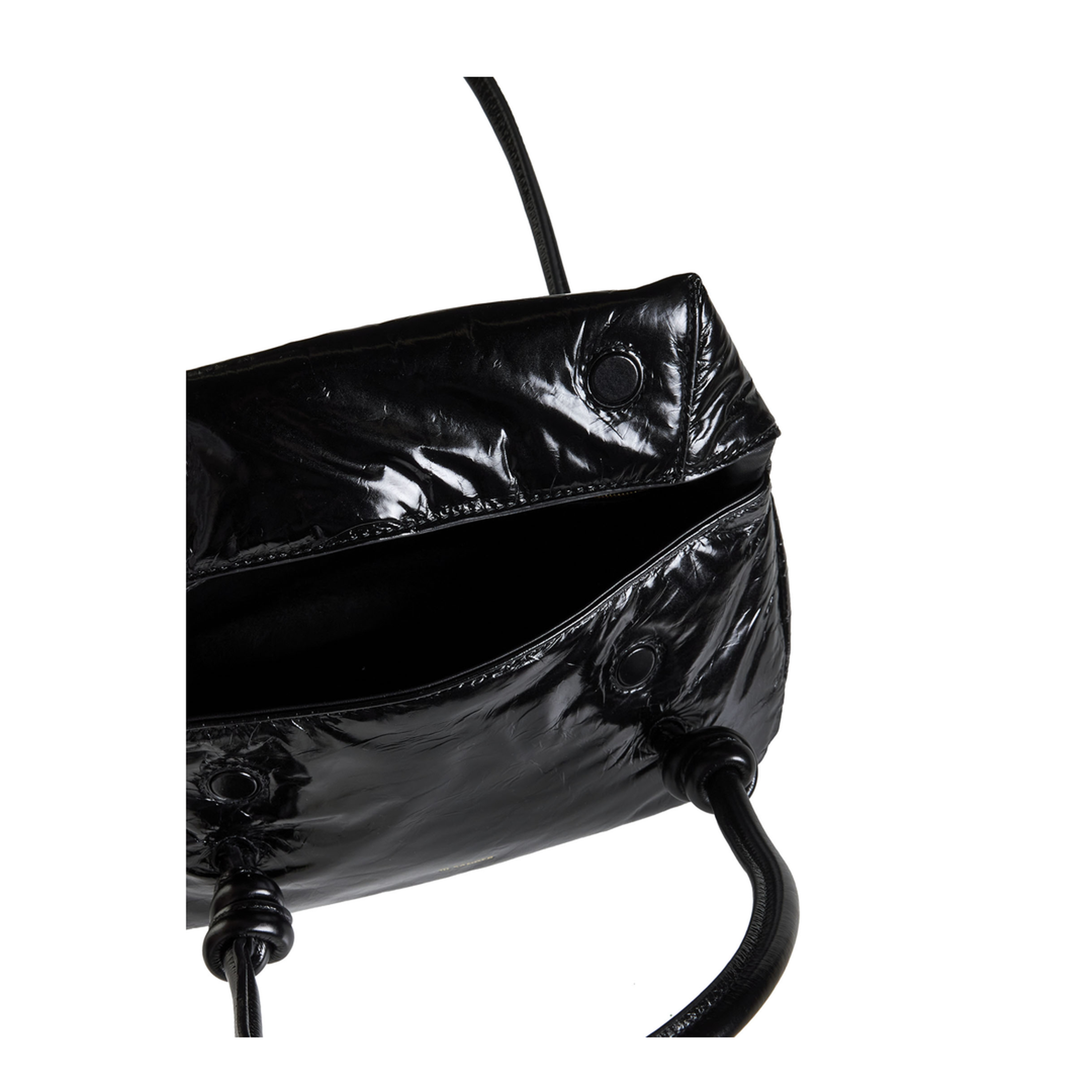 Knot Small Black Shoulder Bag With Laminated Logo In Patent Leather - Image 4