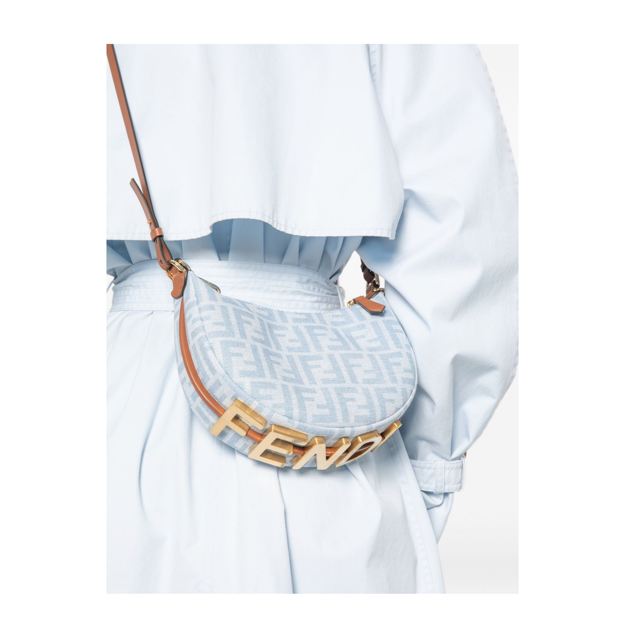 Fendigraphy Mini Denim Jacquard Shoulder Bag - Light Blue - Image 2