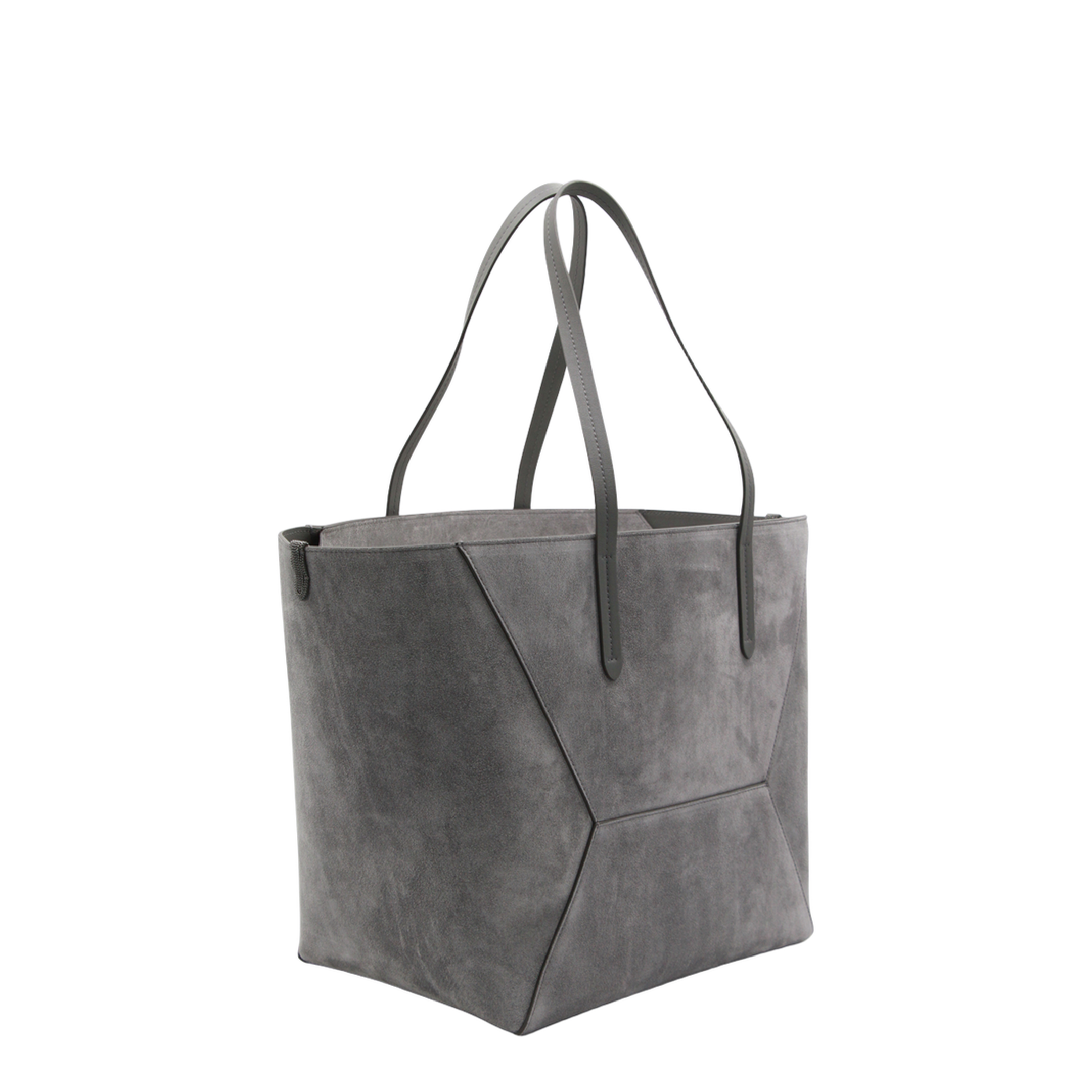 Duo Medium Suede Shopper Tote - Grigio - Image 4