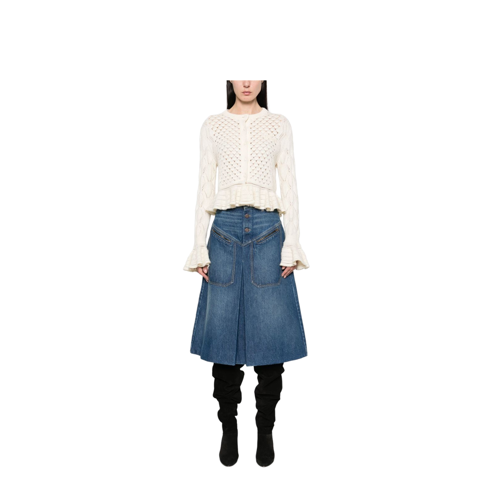 Ruffled Logo Cardigan in Silk, Alpaca & Cotton Knit - Image 5