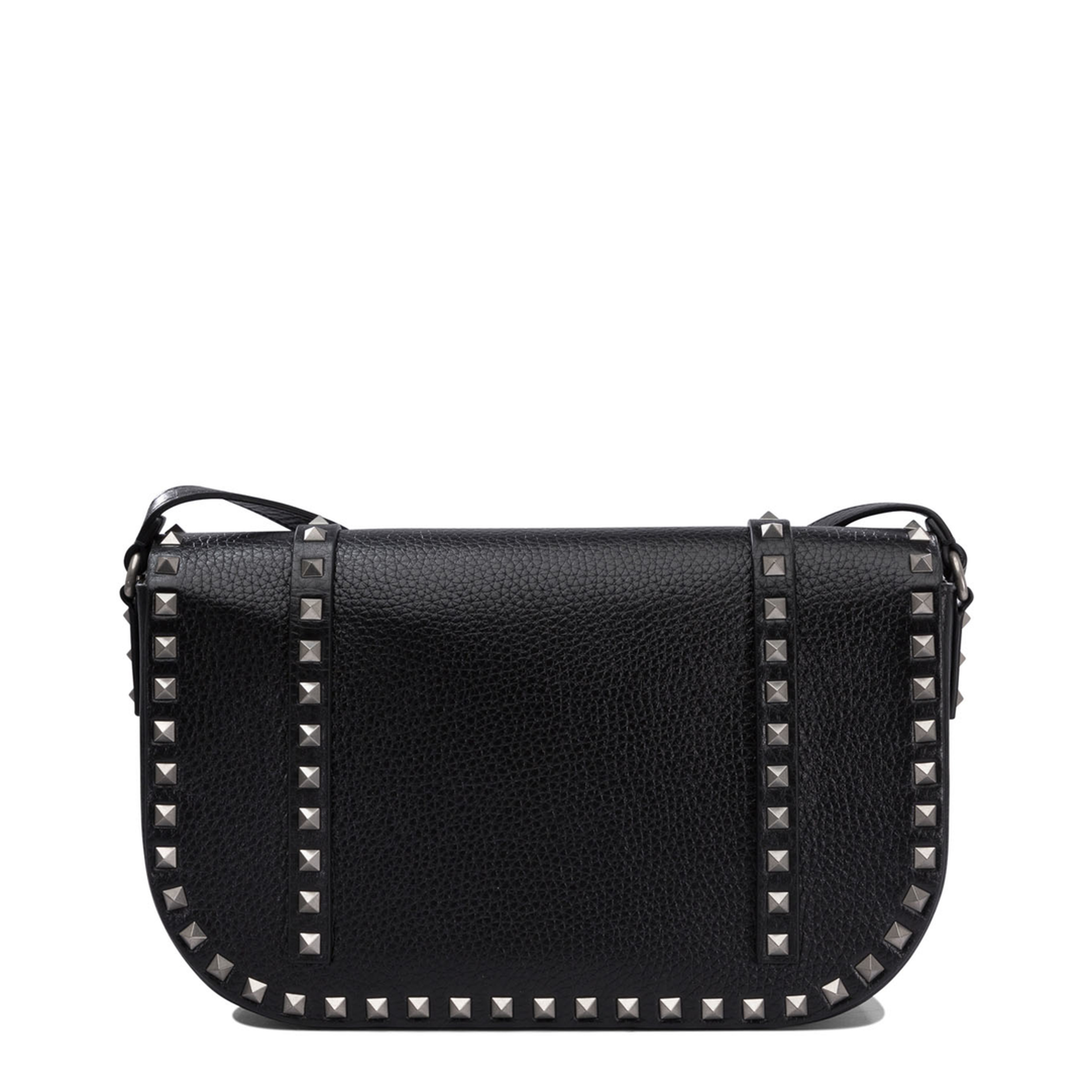Rockstud Calfskin Messenger Shoulder Bag - Black - Image 3