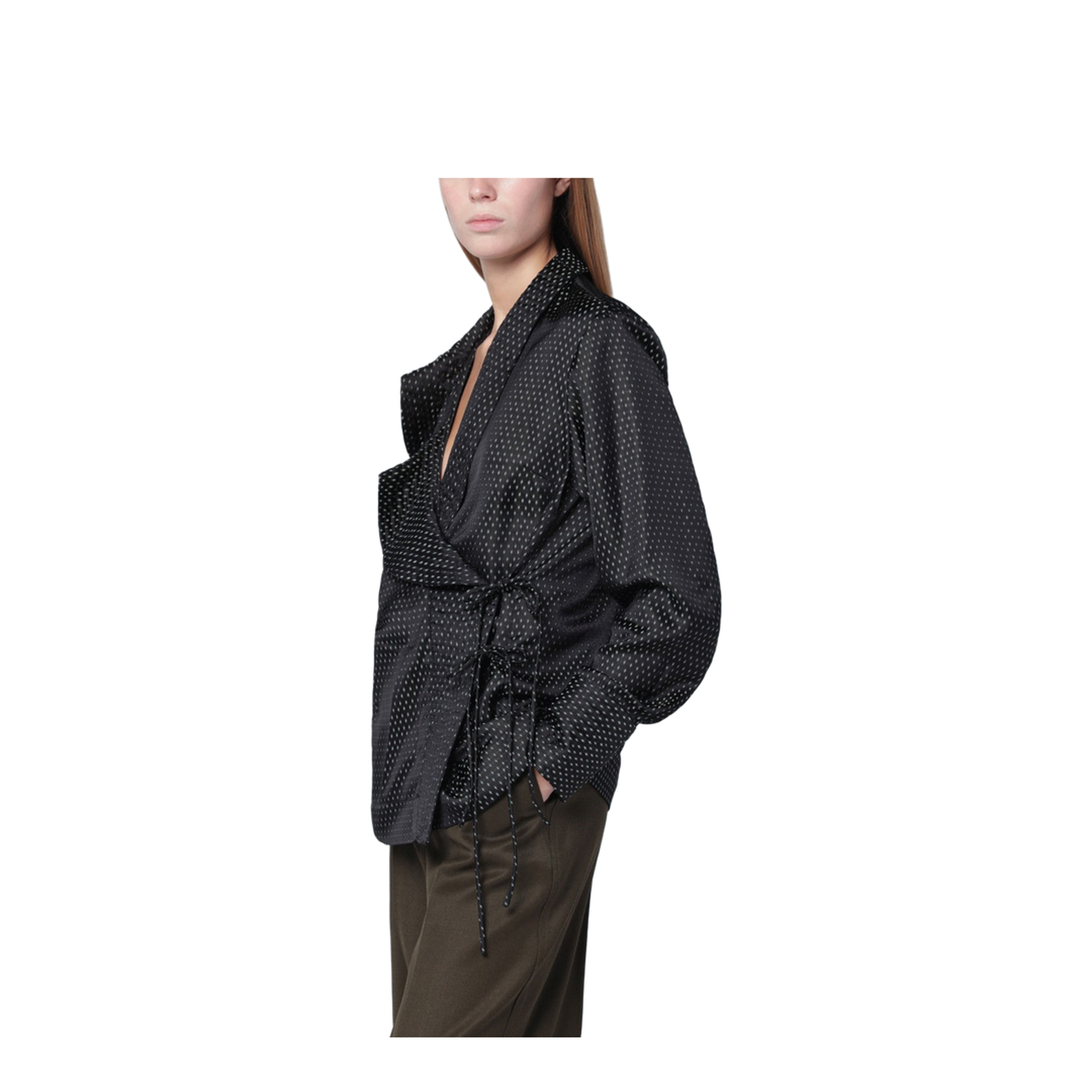 Black Wrap Shirt with Jacquard Texture - Image 1