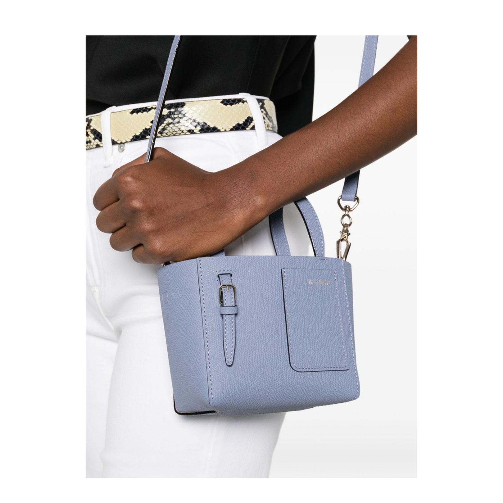 Micro Leather Bucket Bag Blue - Image 3