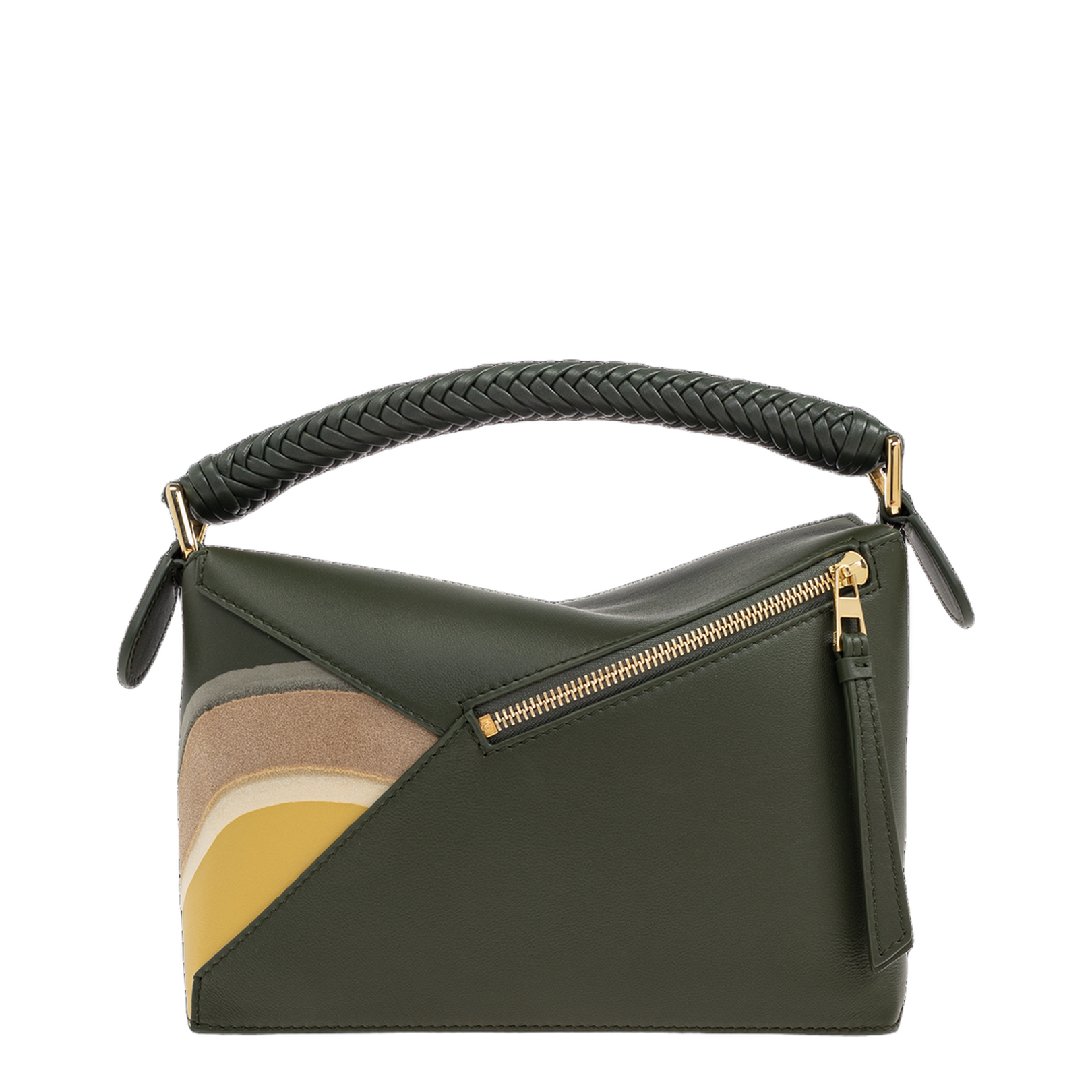 Small Puzzle Edge Hand Bag Leather Green - Image 3