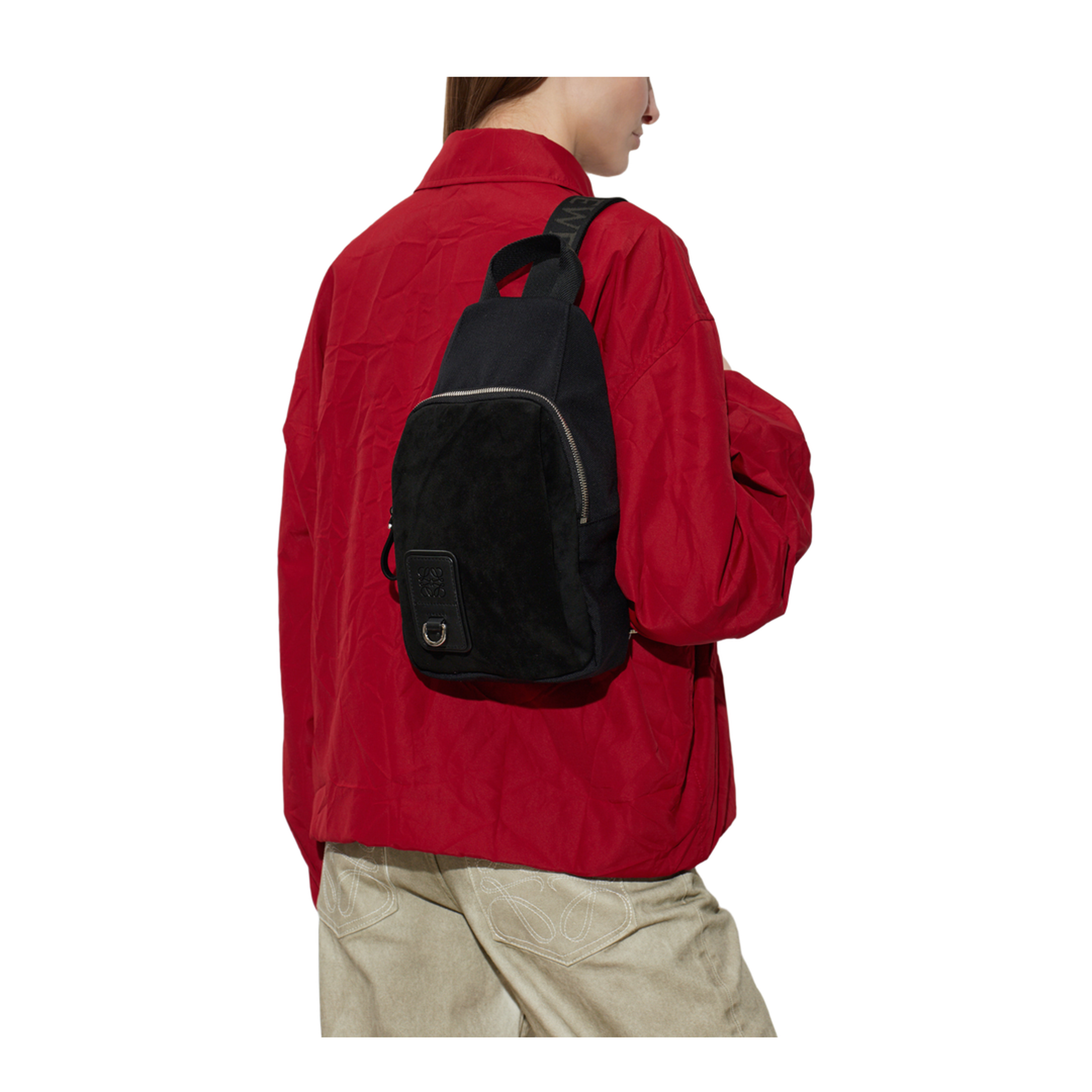 Flex Canvas and Suede Sling Bag - Black - Image 2