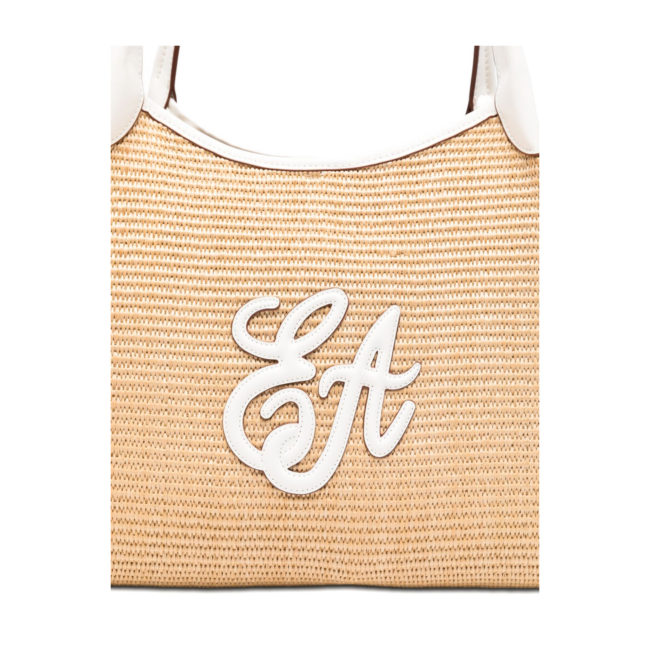 Medium Straw Tote - Natural Beige/White - Image 2