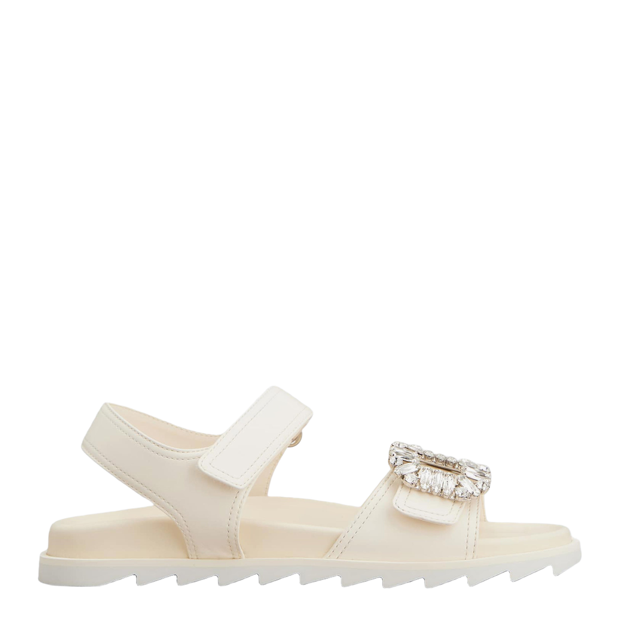 Ivory Leather Sandals With Crystal Buckle - Image 1