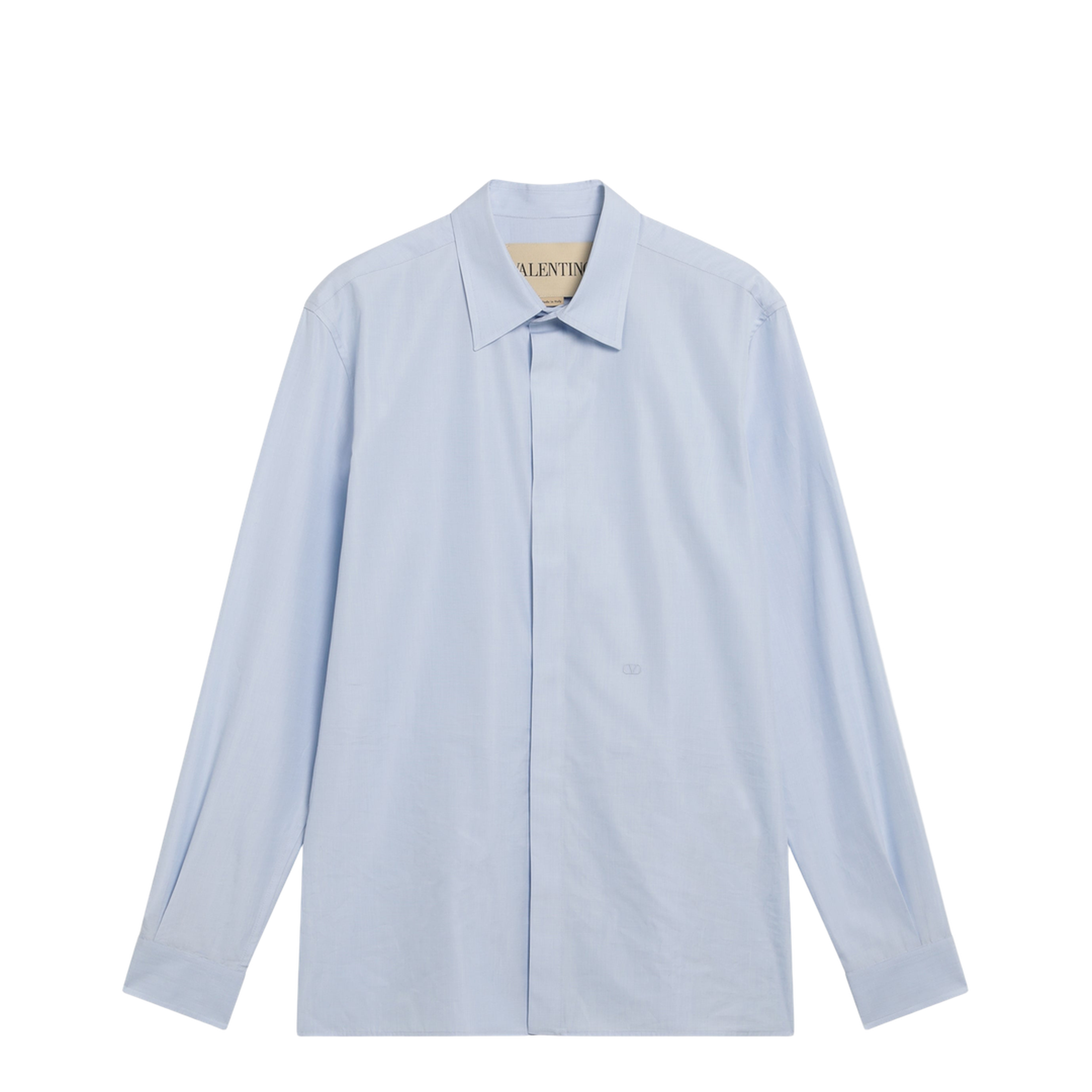 Light Blue Fil-À-Fil Cotton Shirt With Vlogo Embroidery - Image 1