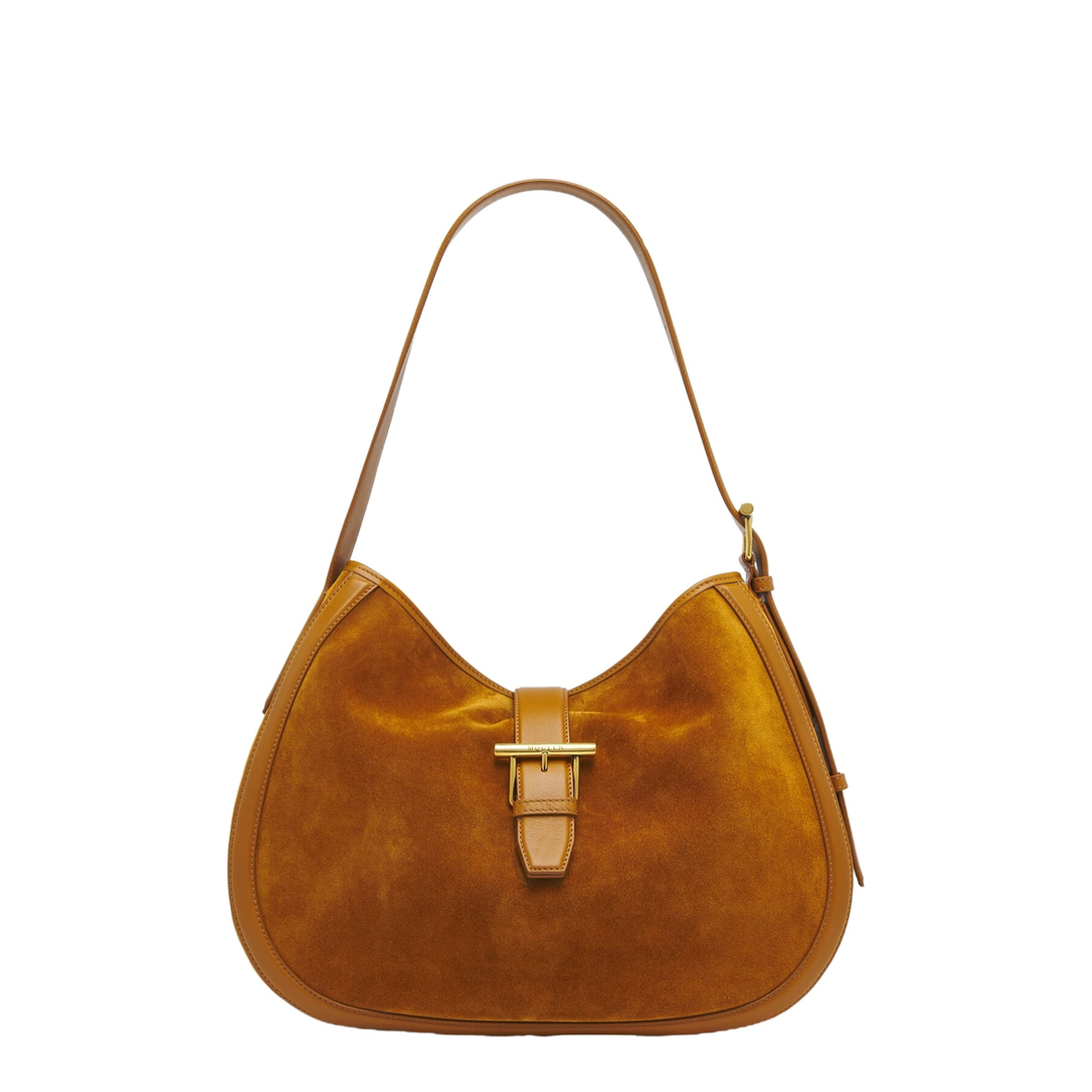 Adjustable Leather Shoulder Bag with Vintage Gold Metal T-Bar Closure - Image 1