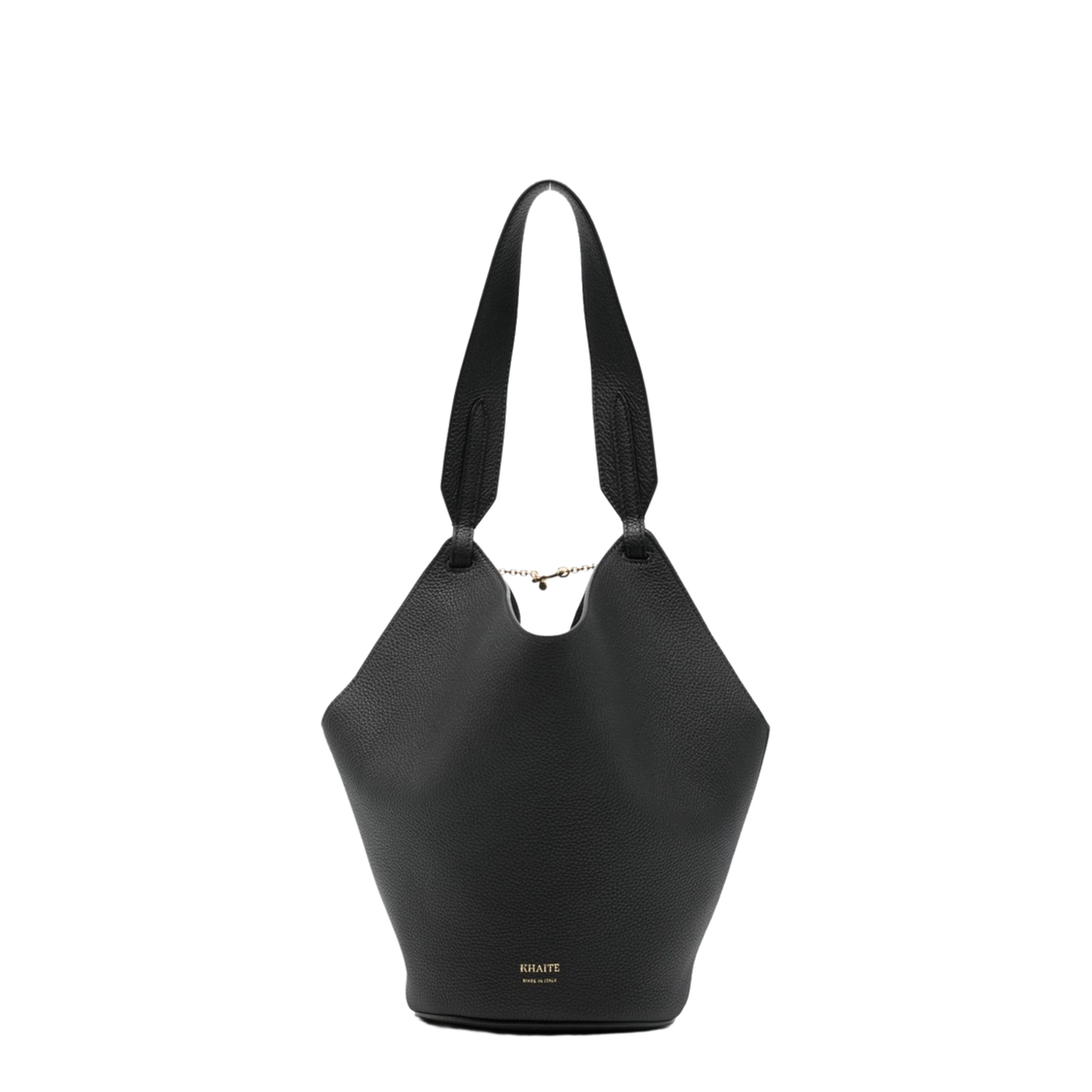 Lotus Chain Mini Grained Calf Leather Shoulder Bag - Black - Image 1