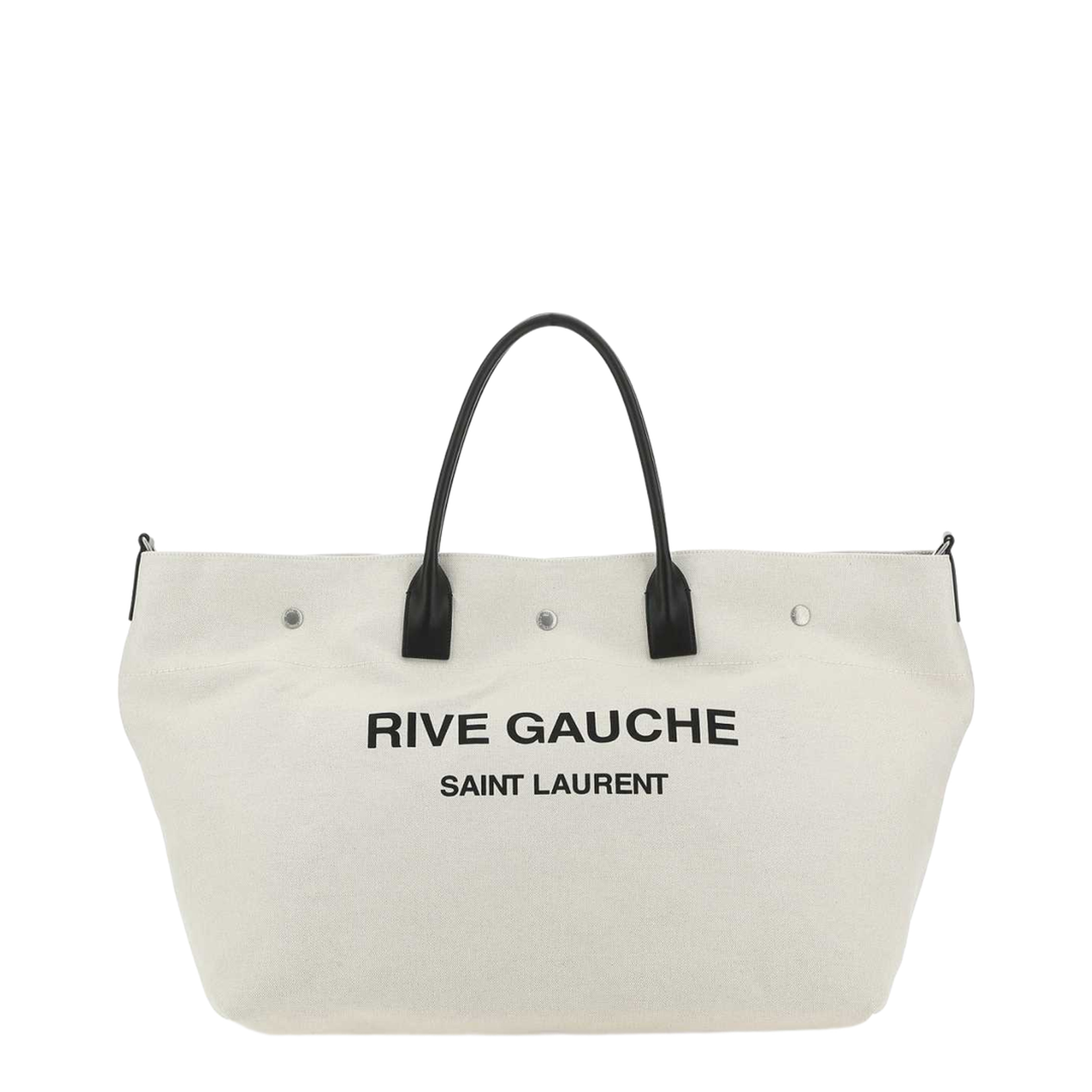 Rive Gauche Maxi Shopping Tote Bag in Canvas With Leather Trim - Black - Image 1