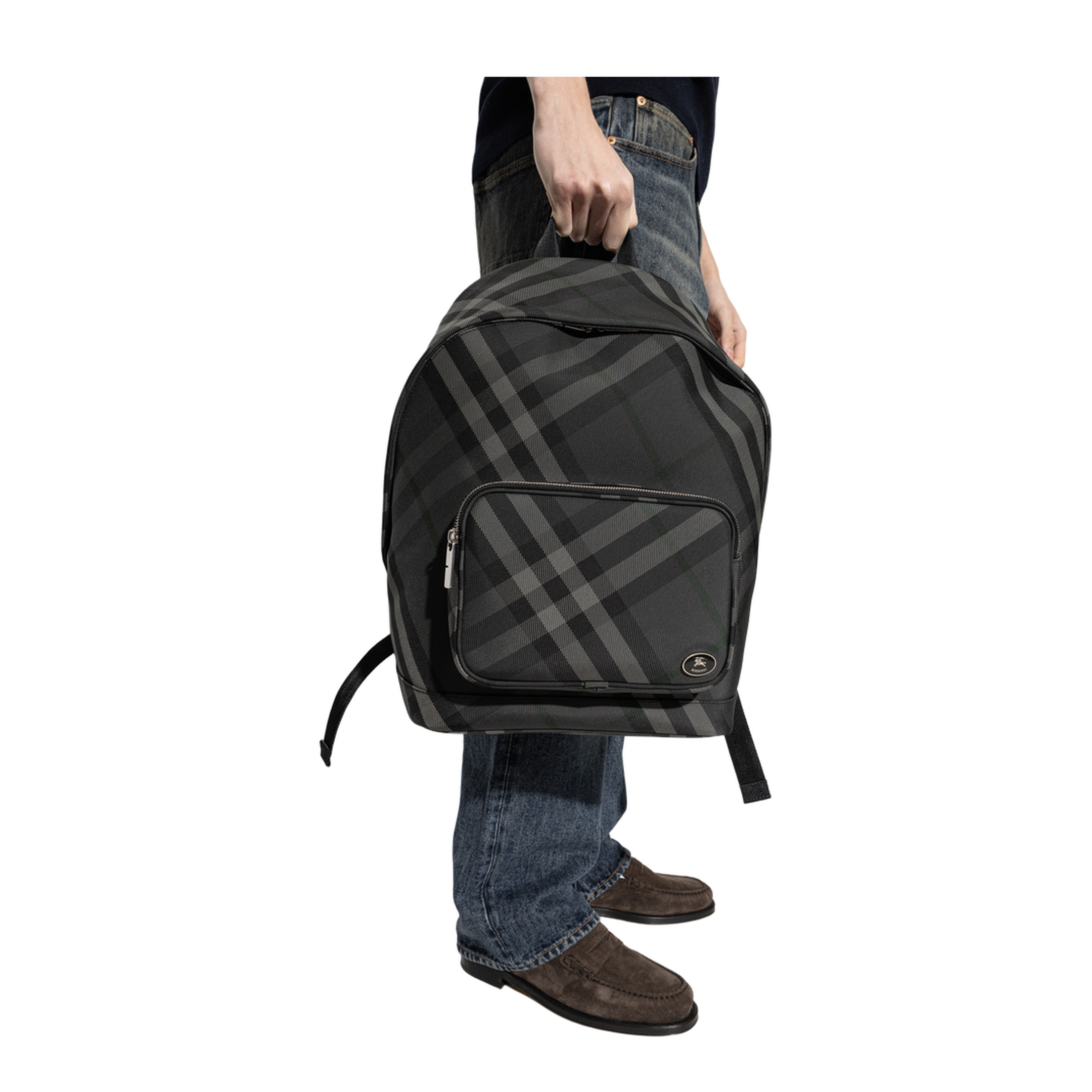 Grid Nylon Backpack - Charcoal Grey - Image 2