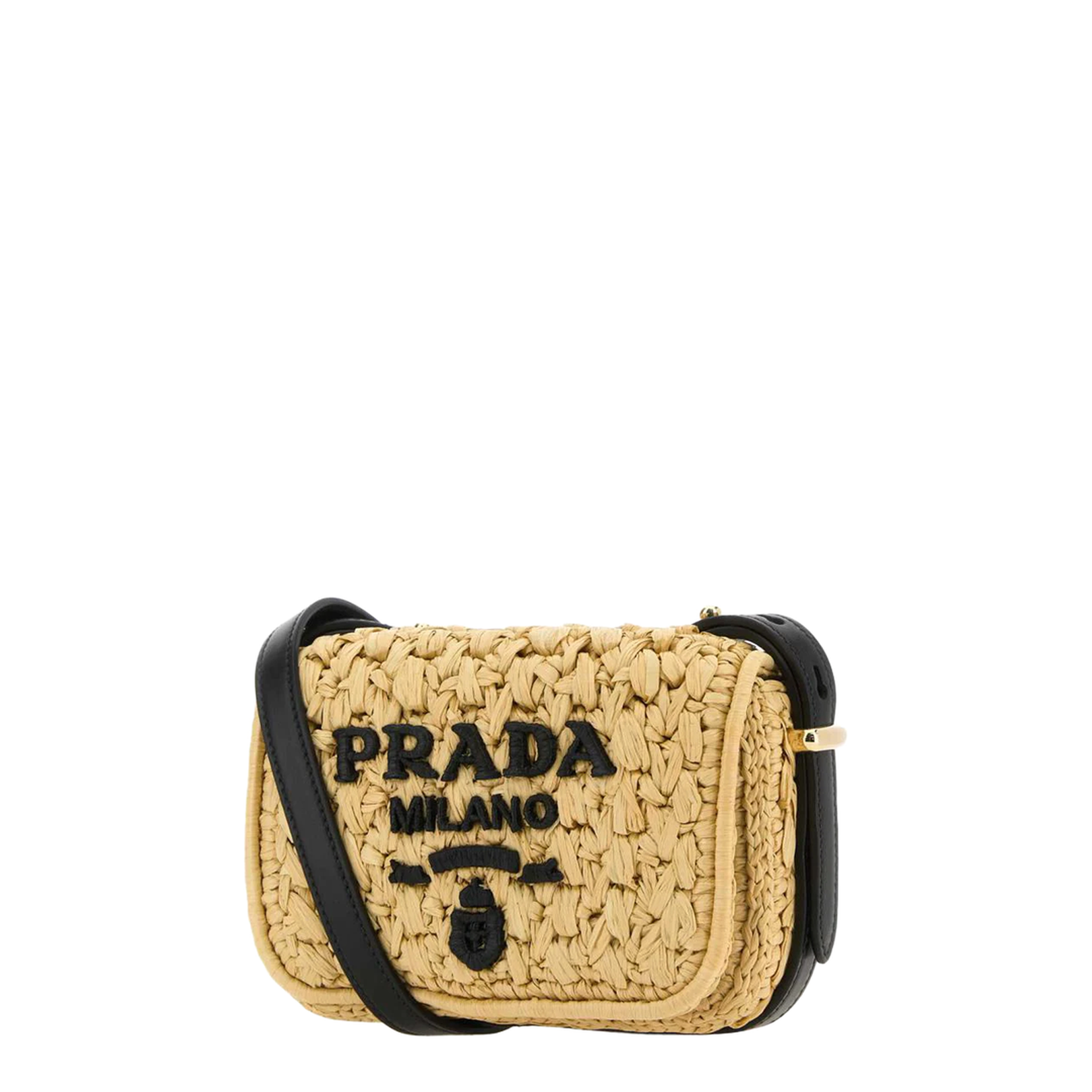 Crochet and Leather Shoulder Bag - Tan/Black - Image 2