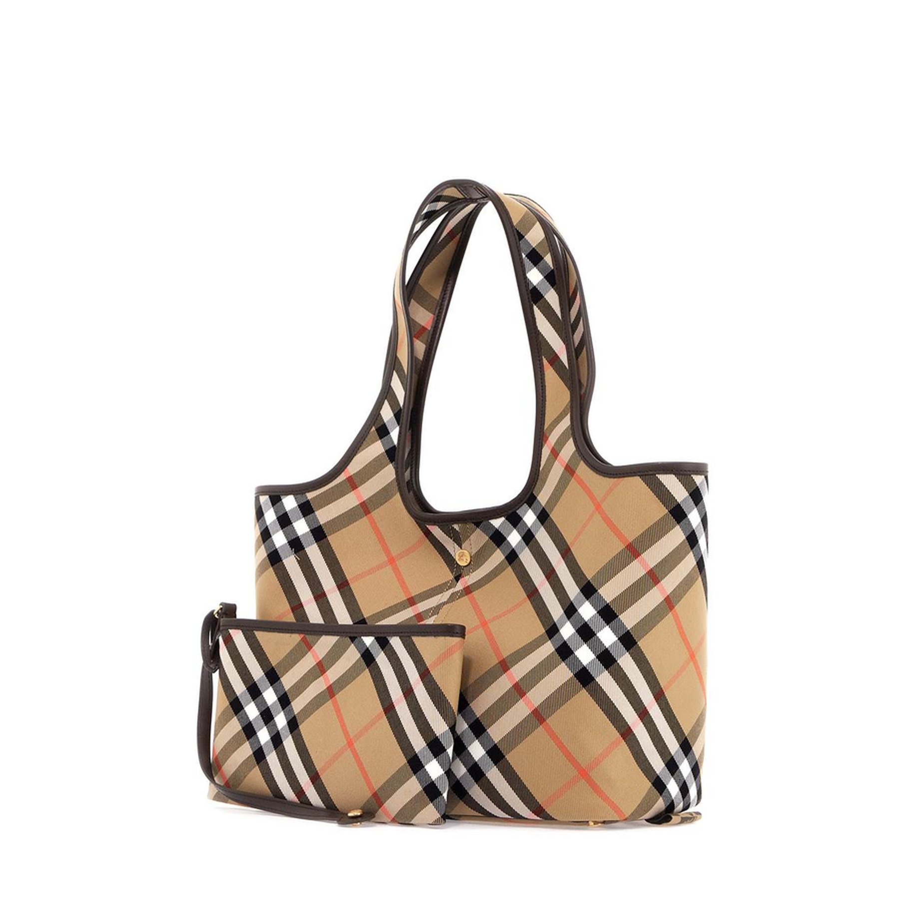 Small Check Calf Leather Tote - Sand - Image 2