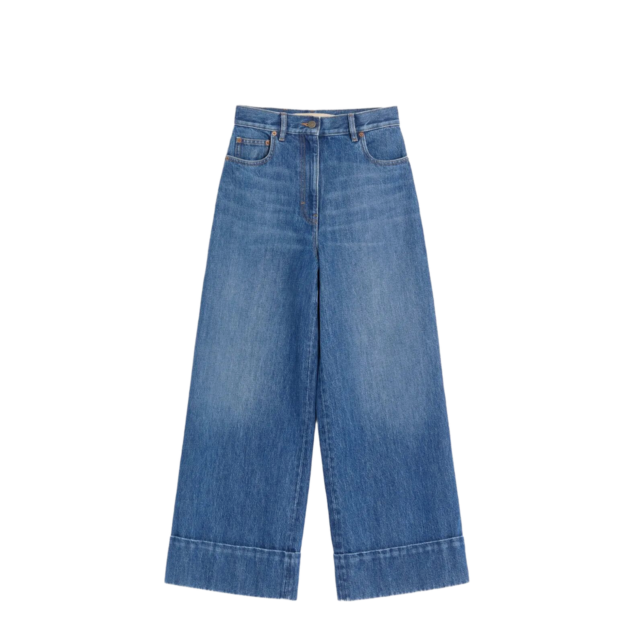 Cuffed Cropped Denim Jeans Blue - Image 1