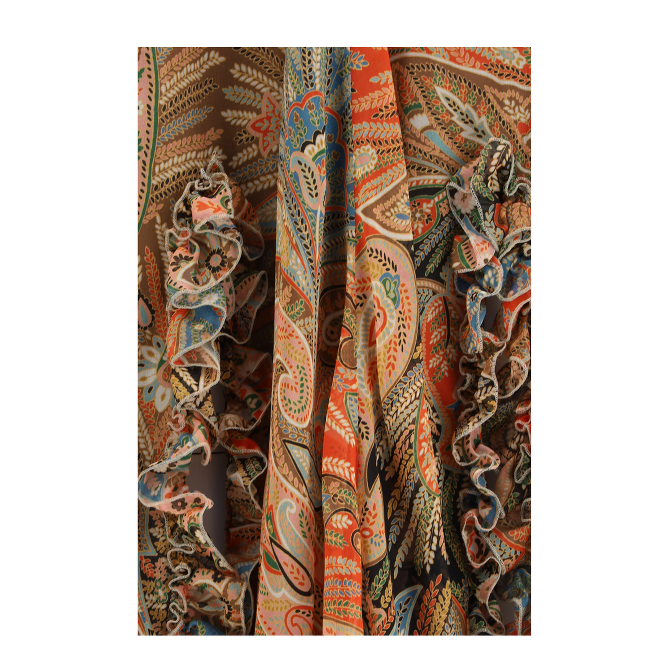 Silk Long Skirt with Flounce and Paisley Motif - Image 3
