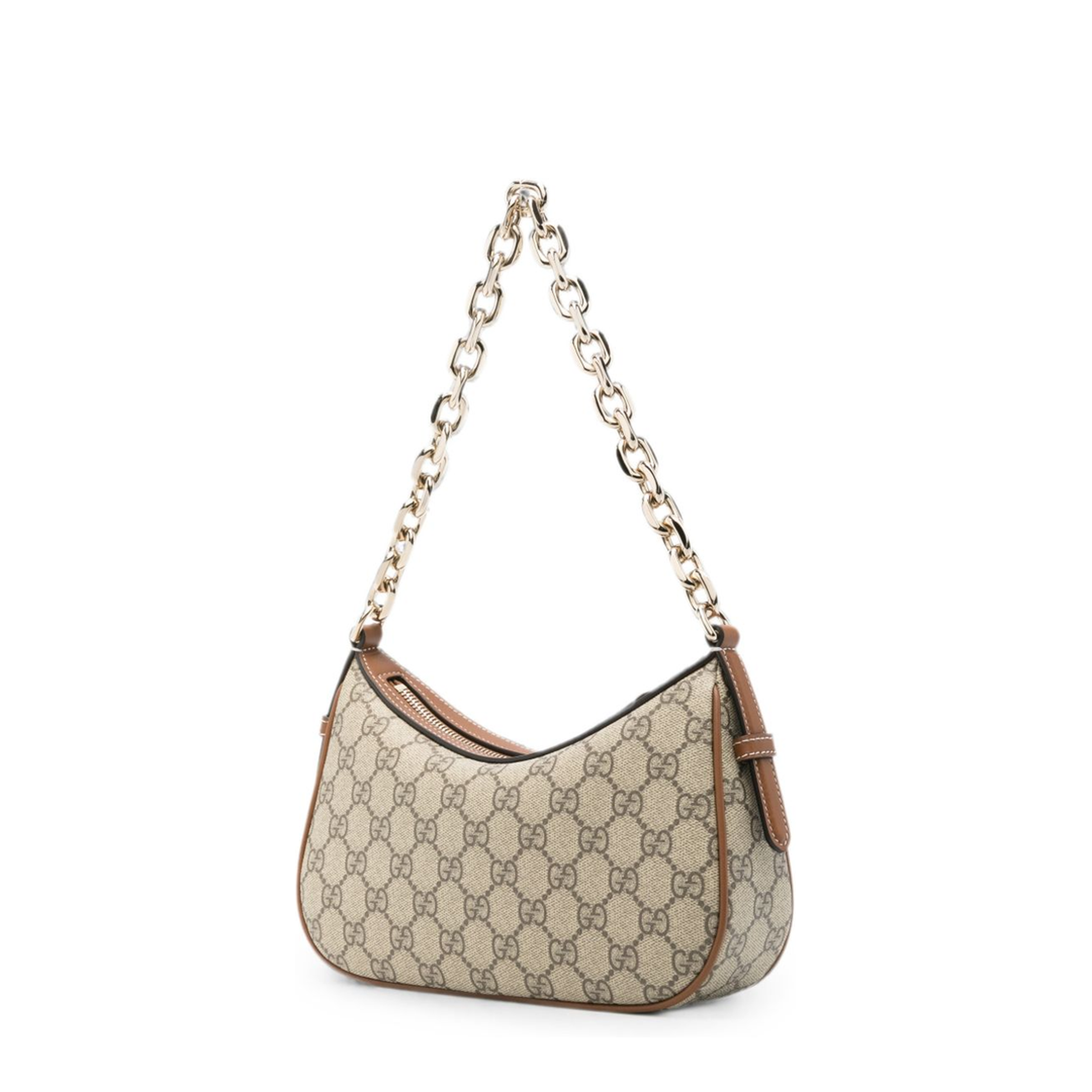 GG Emblem Small Monogram Coated Fabric Shoulder Bag - Beige and Dark Brown - Image 2