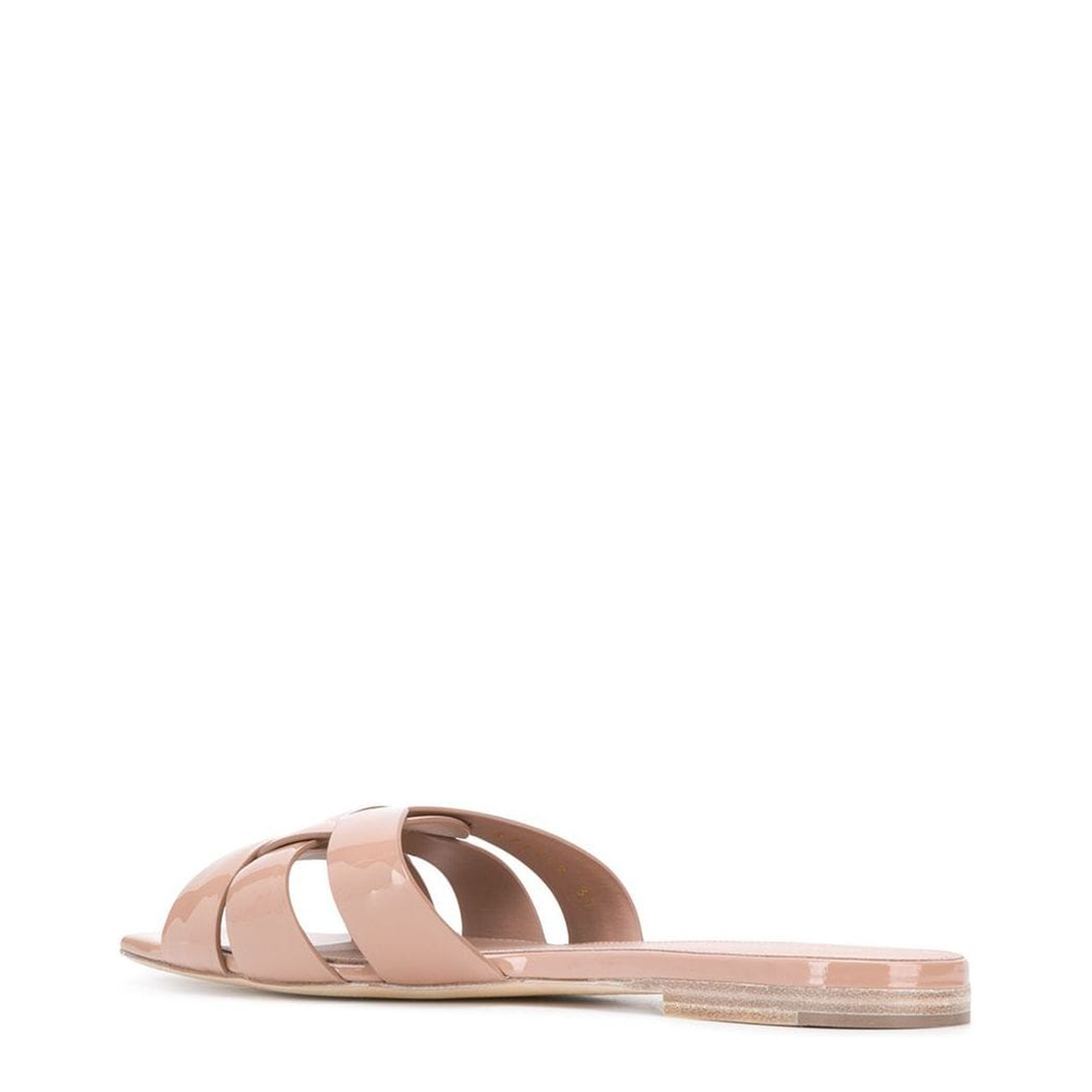 Powder Pink Leather Patent Finish Square Open Toe Multi-Way Strap Design Flat Sole Slip-On Style - Image 3