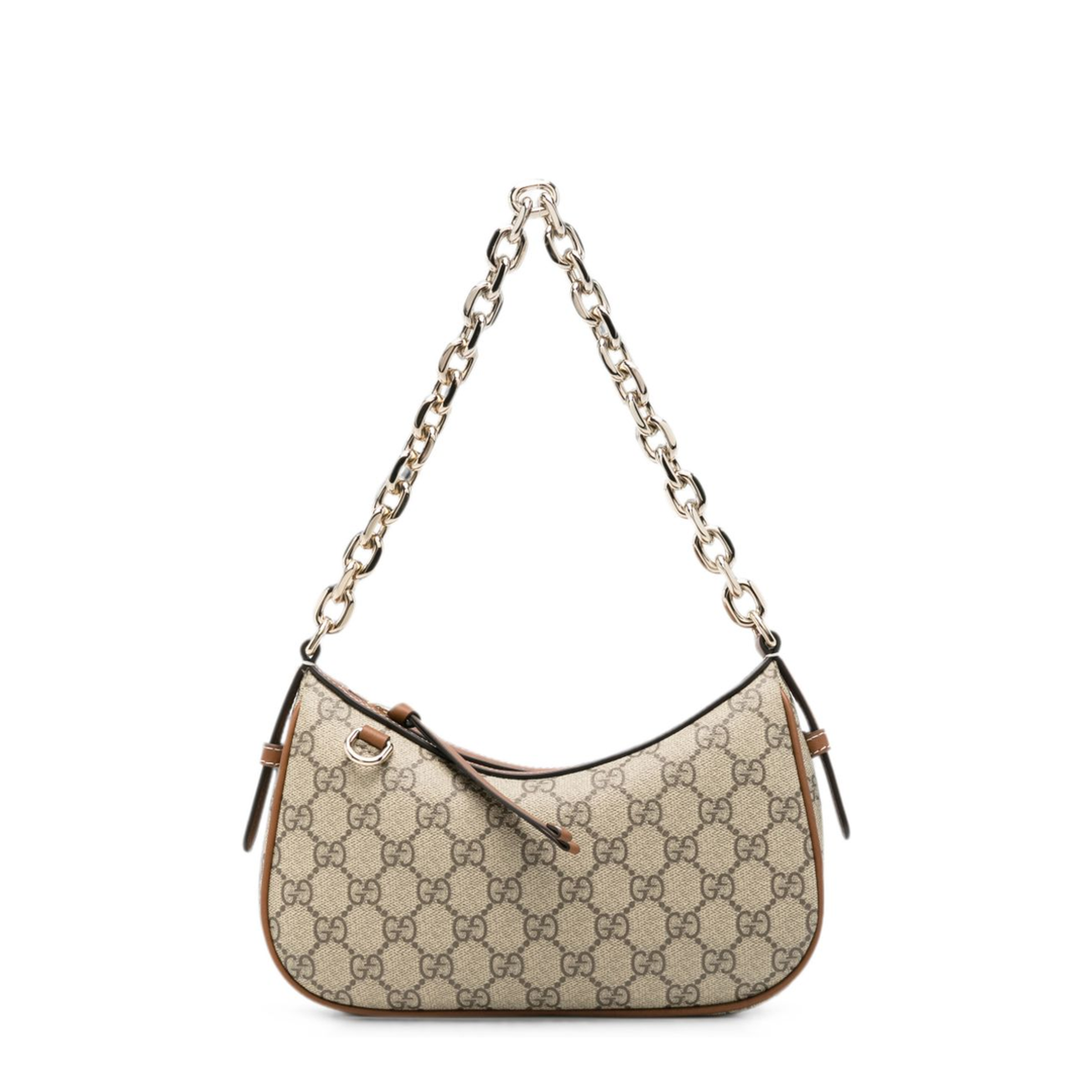 GG Emblem Small Monogram Coated Fabric Shoulder Bag - Beige and Dark Brown - Image 1