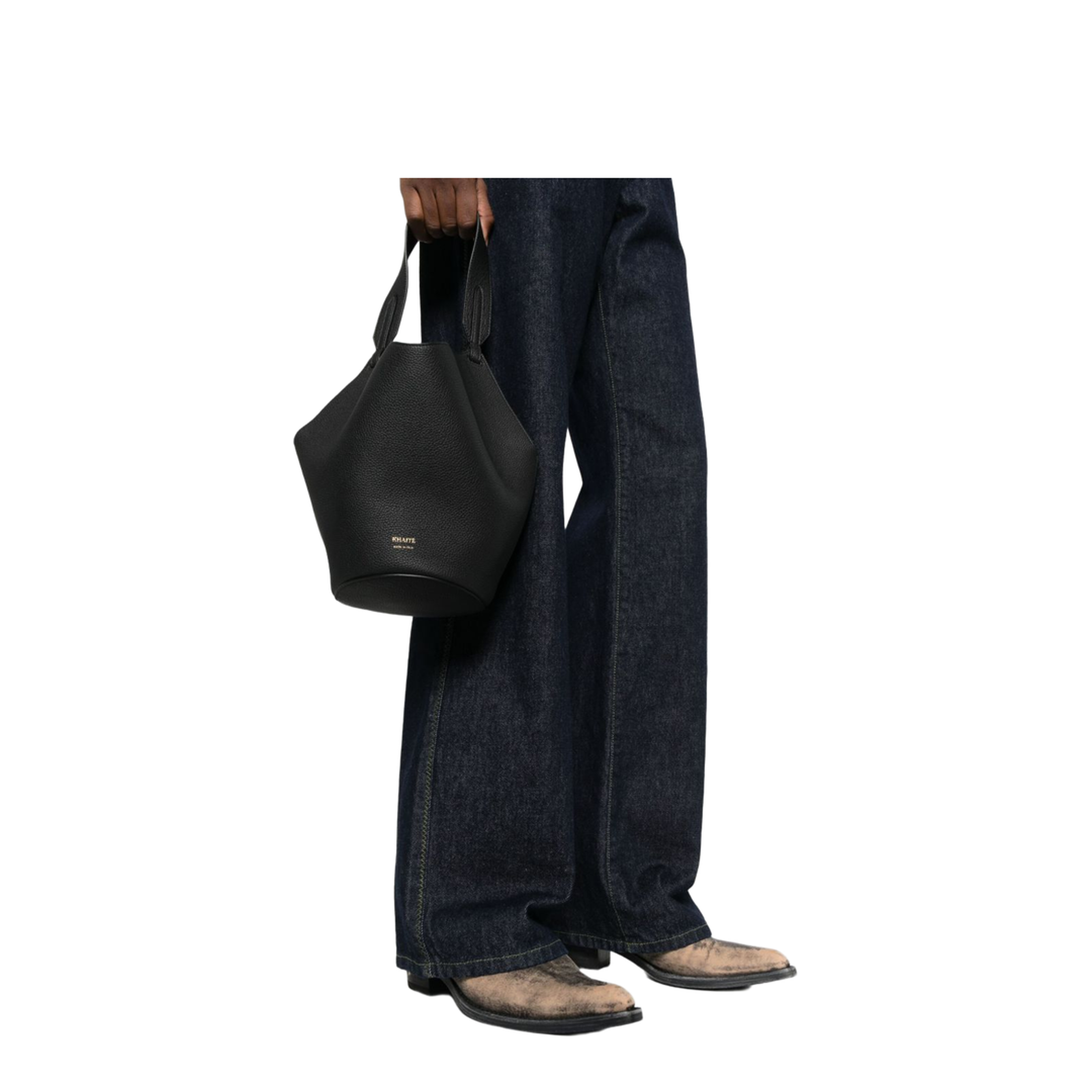 Lotus Chain Mini Grained Calf Leather Shoulder Bag - Black - Image 2