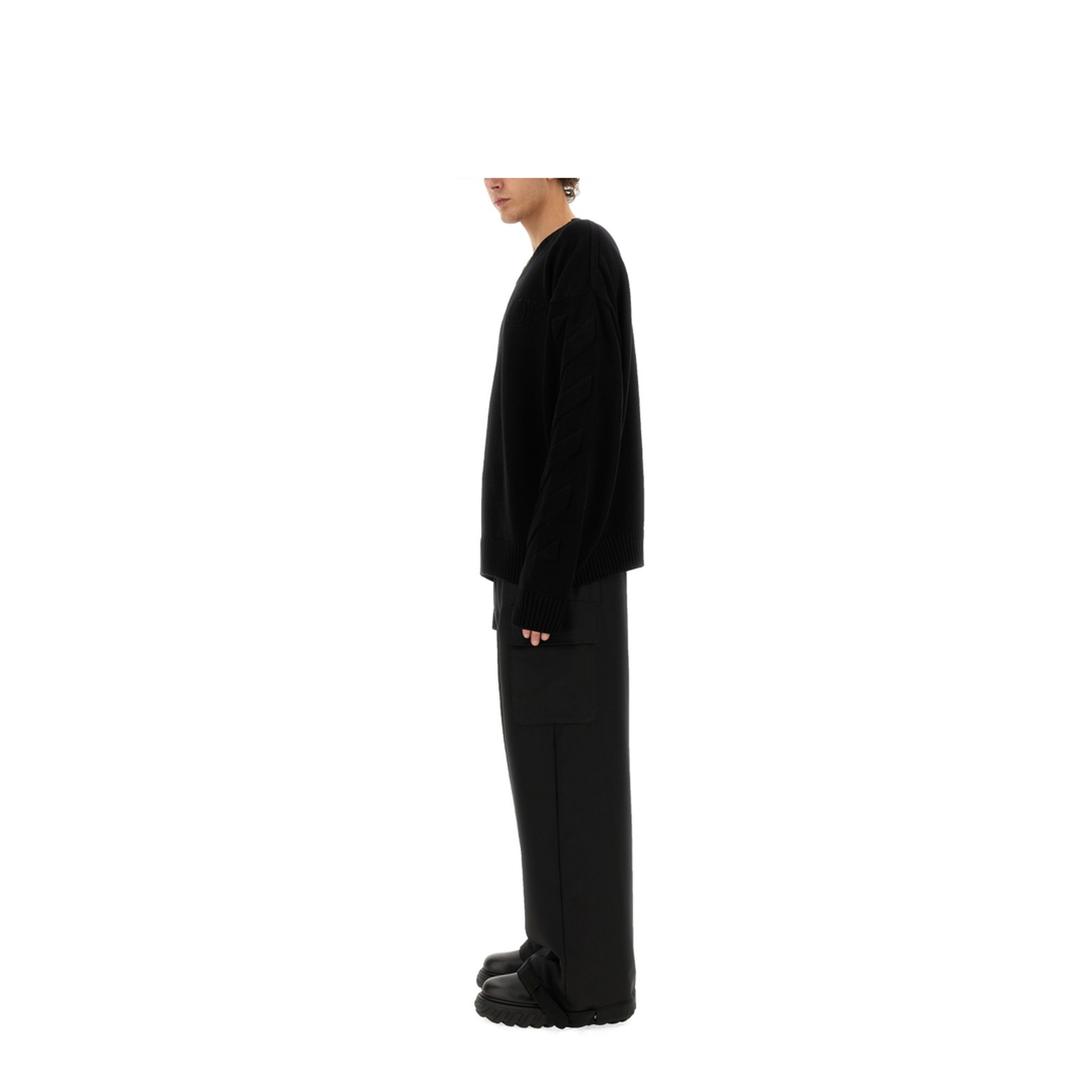 Sweater with Embossed Diagonal Motif Black - Image 2