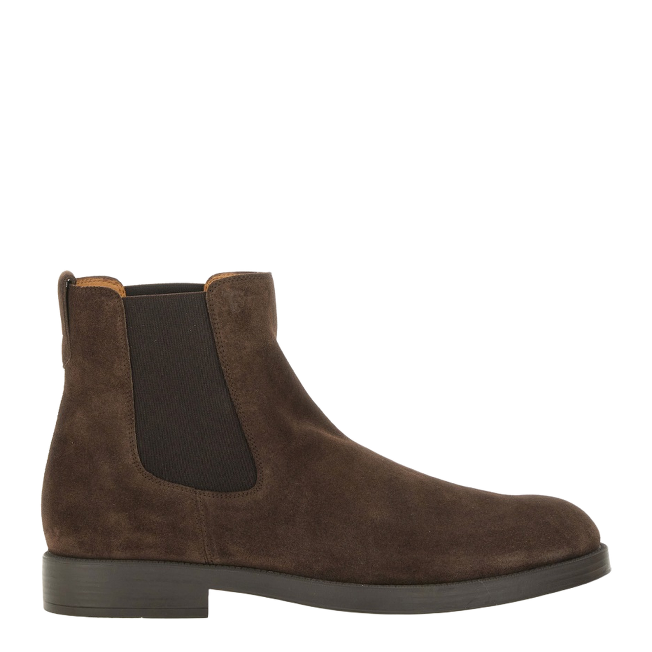 Coffee Brown Elasticated Side Panels Low Stacked Heel Round Toe - Image 1