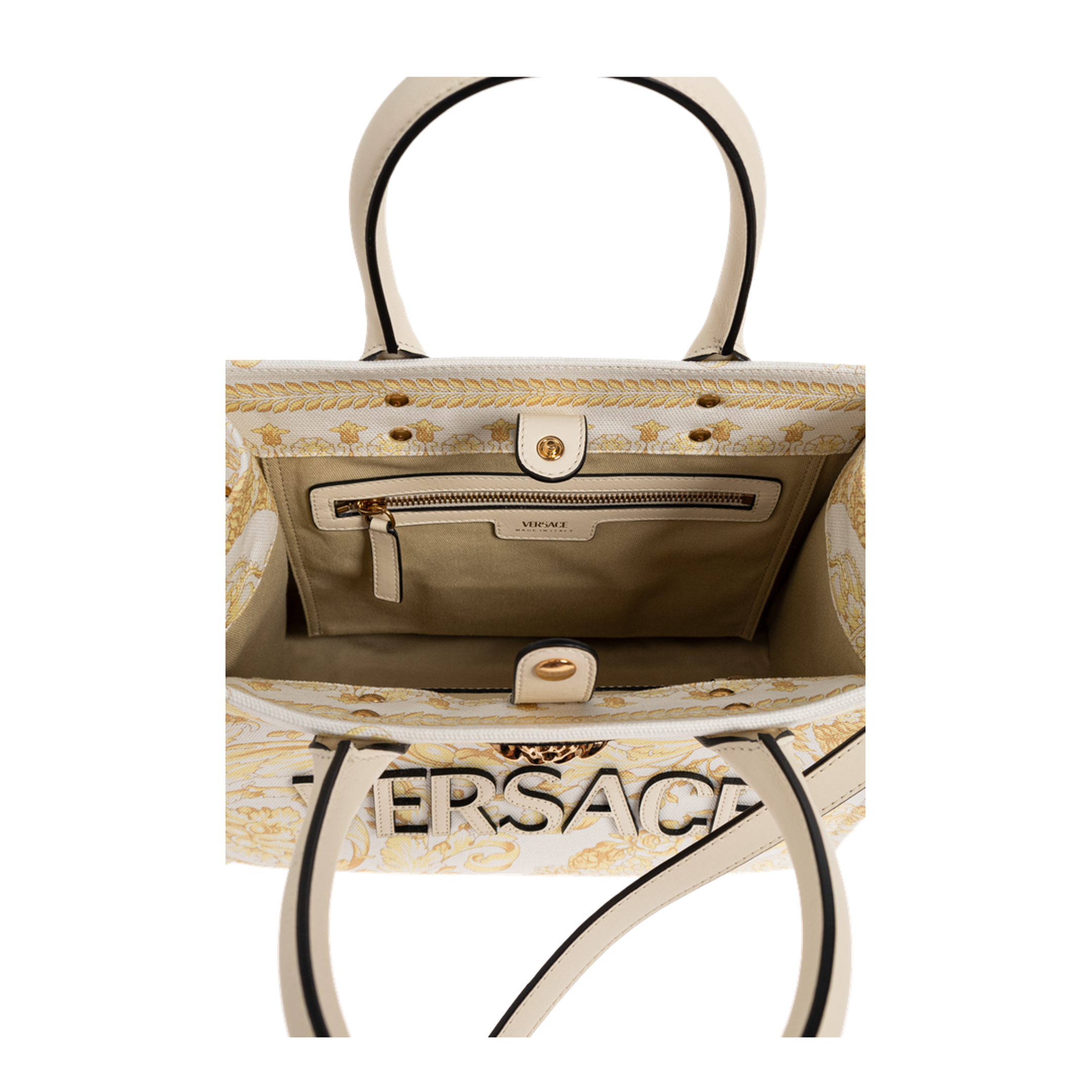 Versace La Medusa Small Canvas Tote Bag - Cream/Off-White - Image 5