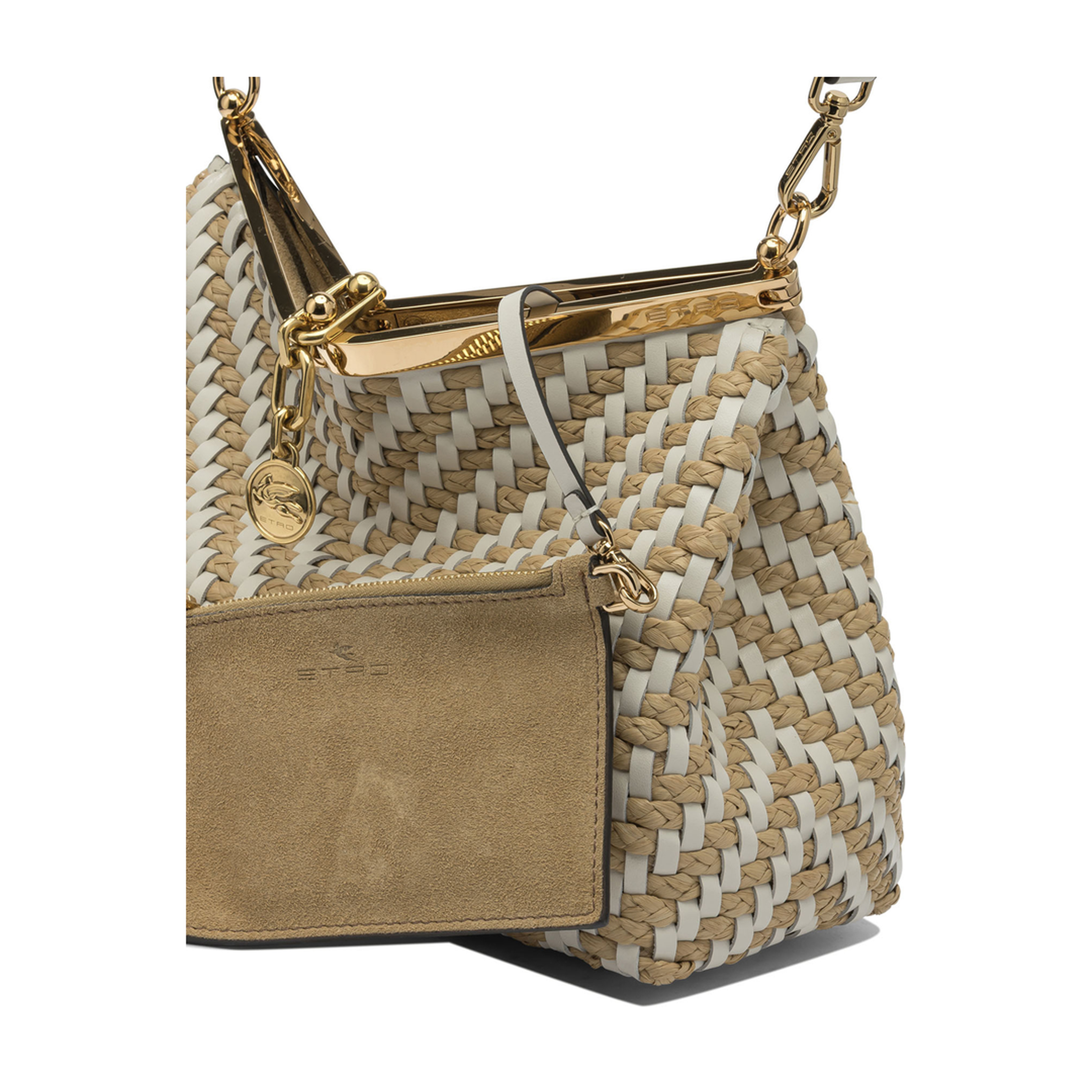Vela Medium Woven Leather and Raffia Shoulder Bag - White - Image 4